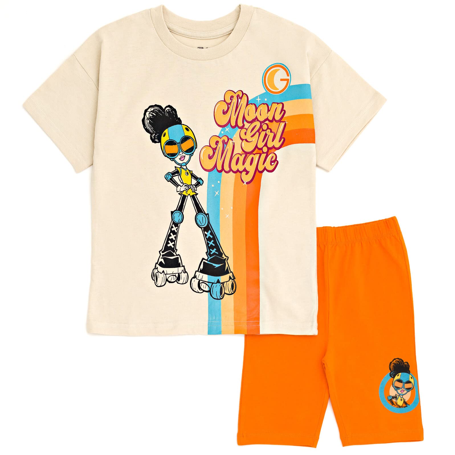 Marvel Moon Girl and Devil Dinosaur Oversized Drop Shoulder T-Shirt & Bike Shorts Outfit Set for Girls (Little Kid to Big Kid) - Perfect for Cosplay, Birthday Parties & Superhero Dress-Up