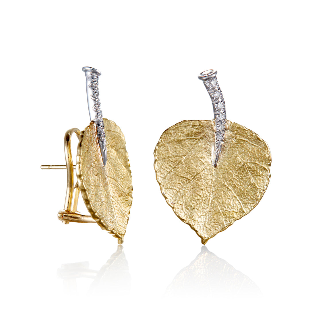 Aspen Leaf Diamond Stud Earrings for Women - 14K White Gold Dainty Leaf Jewelry - Perfect for Weddings, Anniversaries & Everyday Elegance