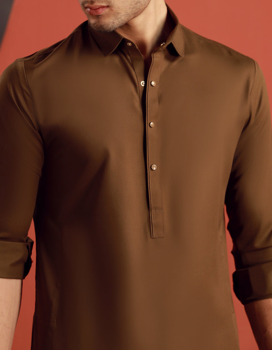 Elegant Blended Brown Shalwar Kameez by J. Junaid Jamshed - Traditional Pakistani Dress for Weddings, Festivals & Special Occasions