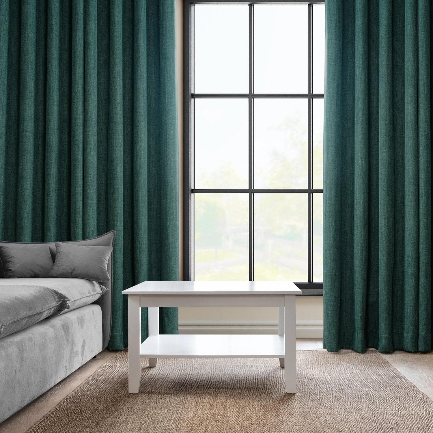 Slate Teal Grommet Textured Faux Linen Blackout Curtains for Bedroom & Living Room - Noise Reducing & Light Blocking Window Drapes for Home Decor