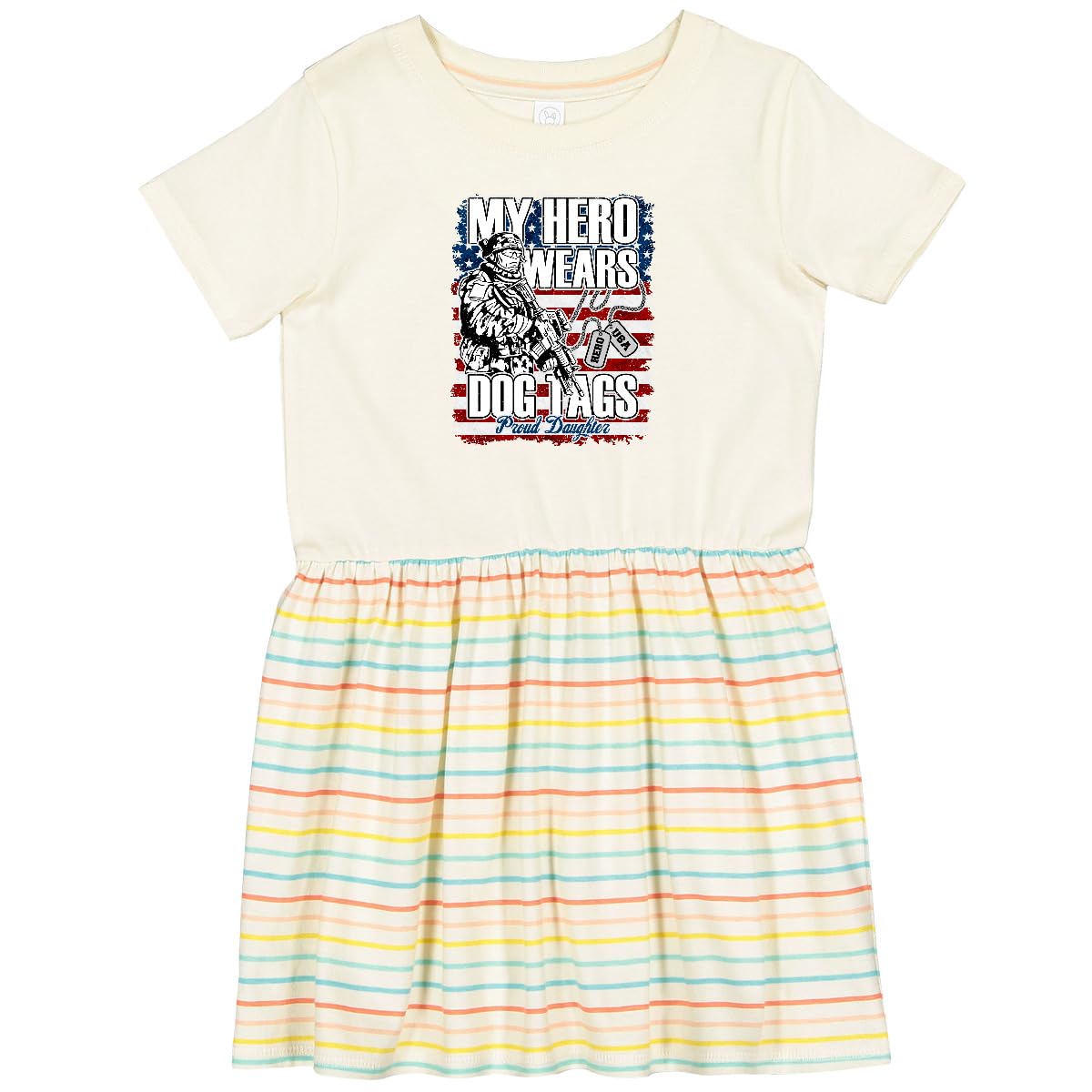 Inktastic Military Proud Daughter Hero Wears Dog Tags Girls Toddler Dress - Patriotic Casual Outfit for Kids, Perfect for Veterans Day, Memorial Day & Military Appreciation Events