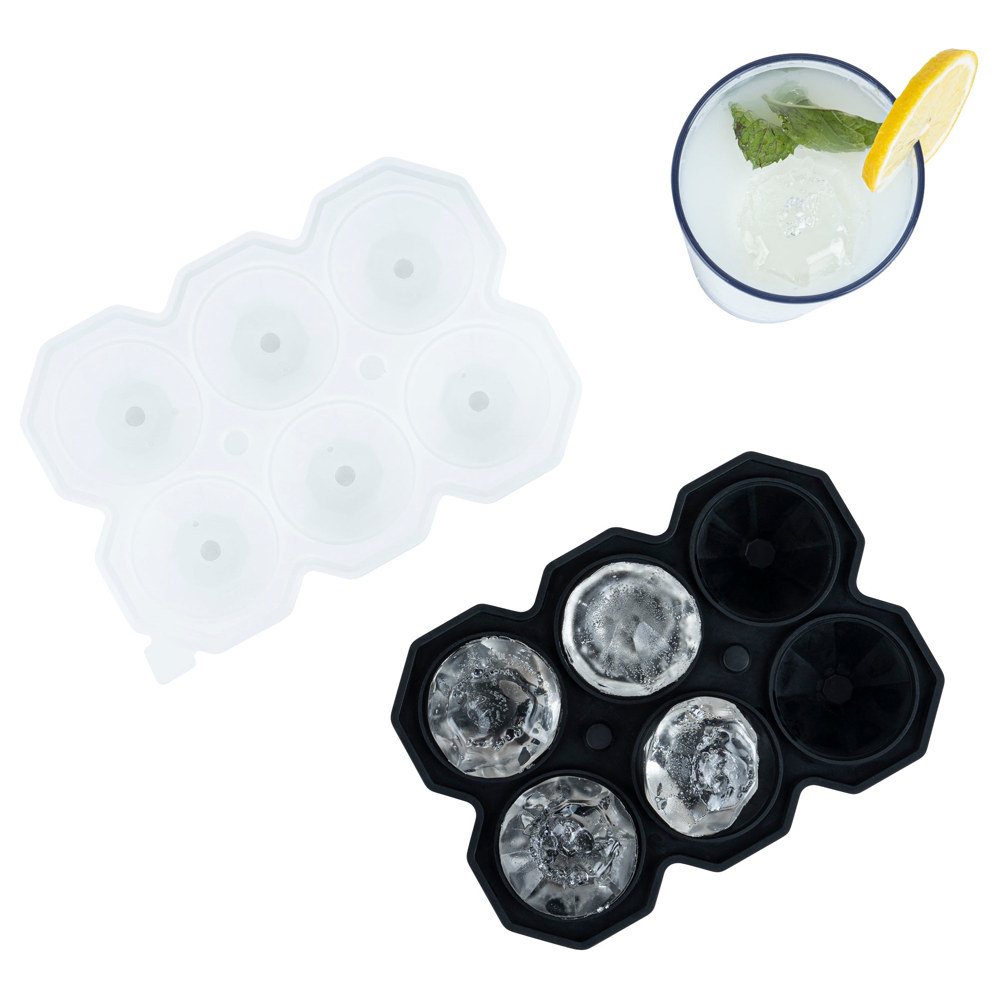 Premium Black Silicone Ice Cube Tray - 6 Diamond-Shaped Compartments (2