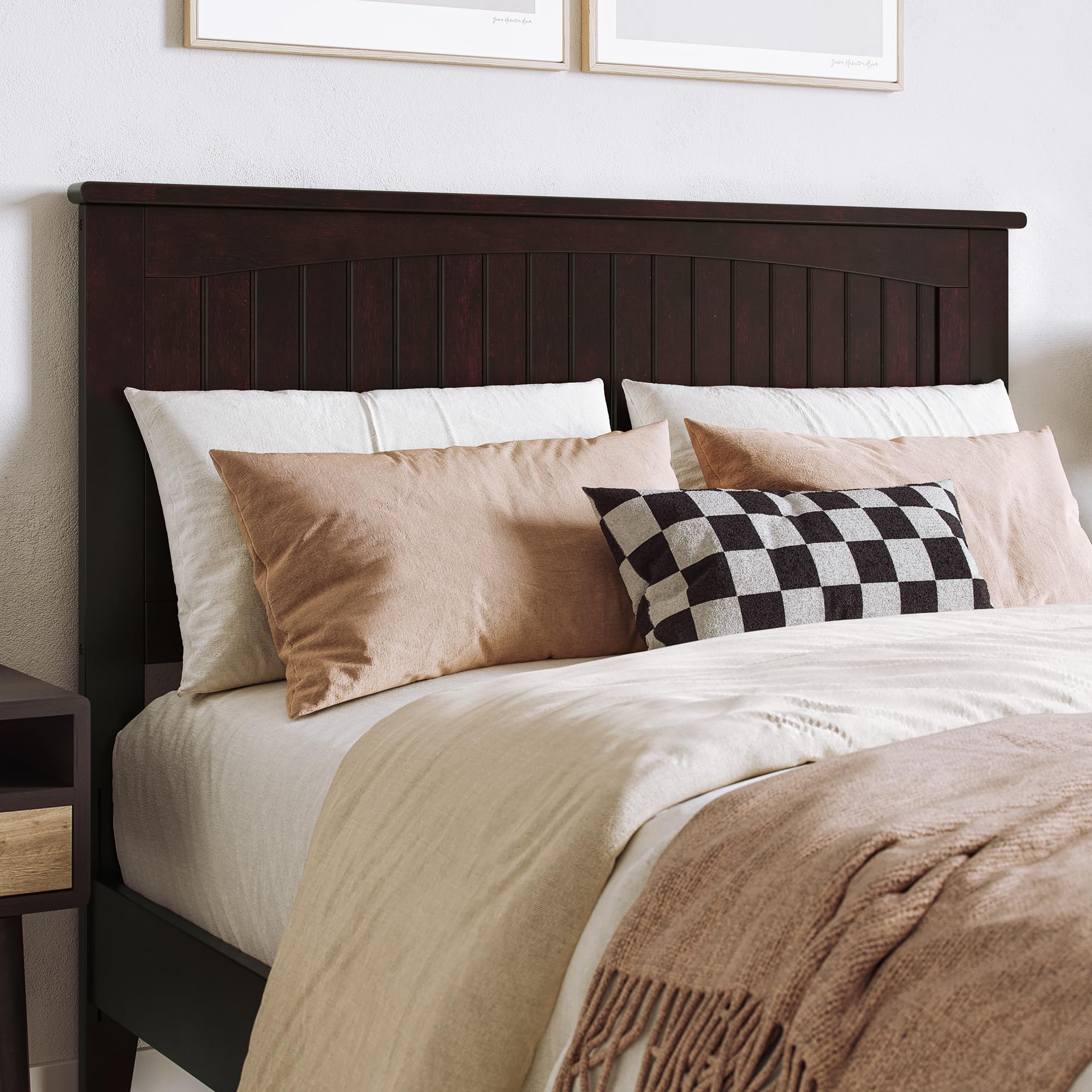 AFI Nantucket Full Size Headboard with USB Turbo Charger - Espresso Brown Wooden Bed Frame Headboard for Master Bedroom, Guest Room & Coastal Style Home Decor