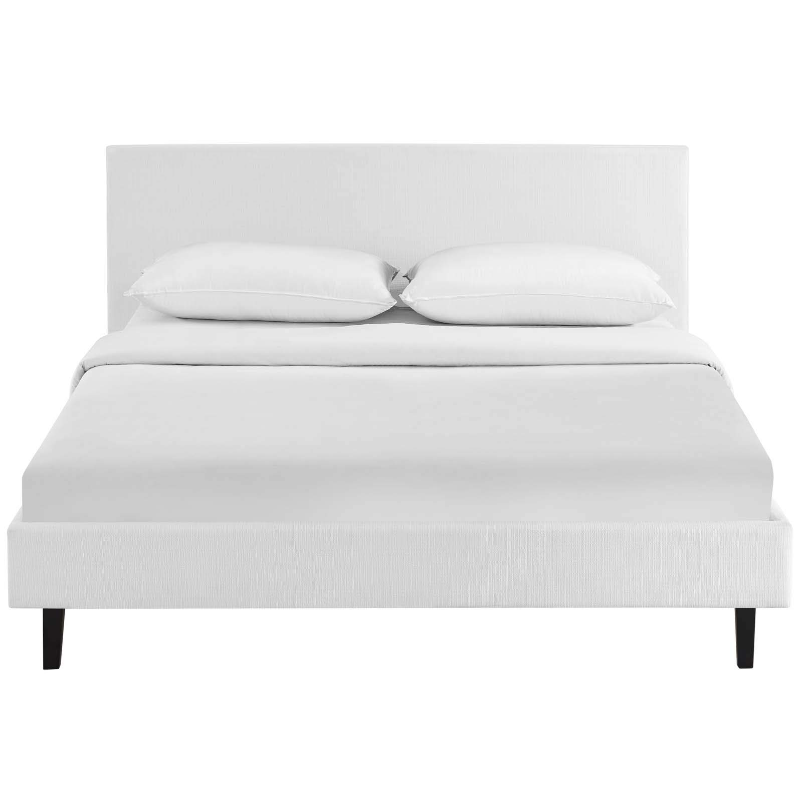 Modern Contemporary Urban Design Full Size Platform Bed Frame with Fabric Upholstery in White - Perfect for Small Bedrooms, Apartments & Modern Home Decor