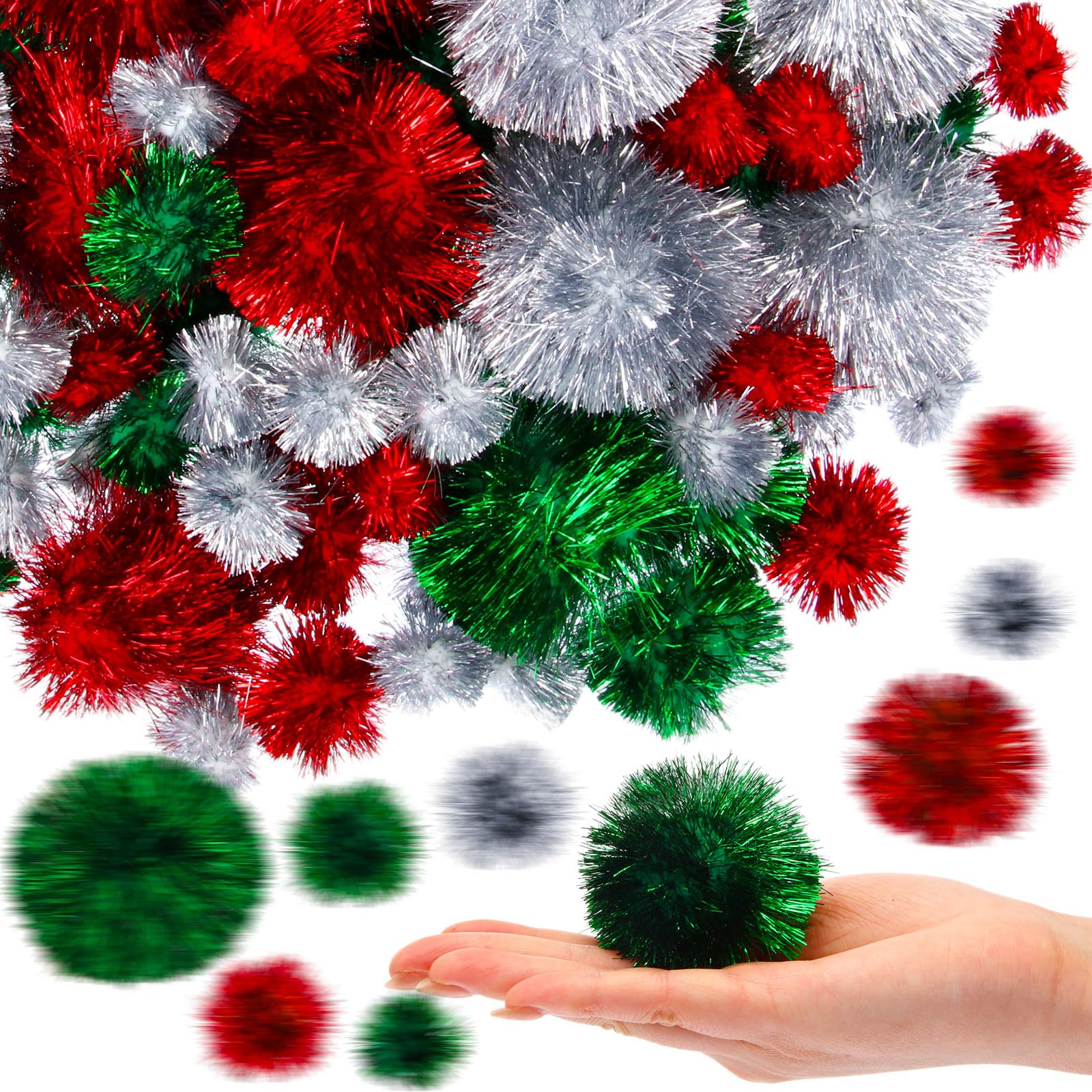 150 Pcs Large Glitter Tinsel Pom Poms (2.5