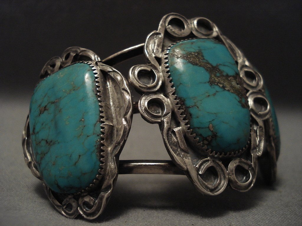 Vintage 1950s Navajo Green Turquoise Native American Silver Bracelet - Handmade Southwest Jewelry for Women, Boho Fashion & Western Style Accessories