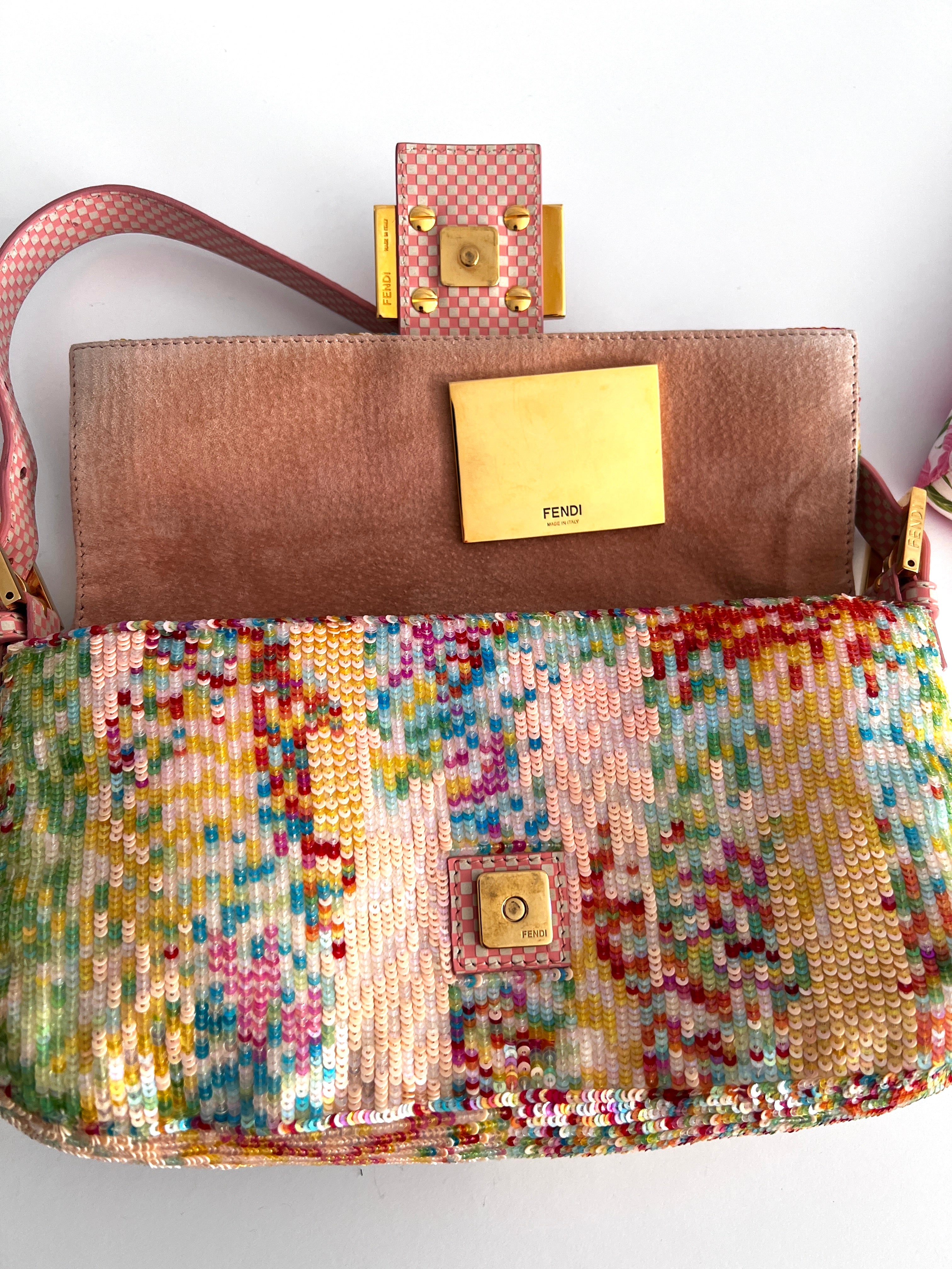 Fendi Rainbow Sequin Baguette Bag 2013 Vintage Designer Handbag for Women - Perfect for Parties, Weddings & Special Occasions