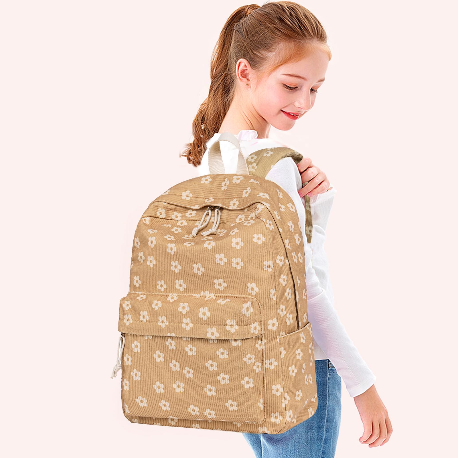 Bluboon Cute Corduroy Backpack for School - Lightweight Laptop Bookbag for Teen Girls & Women, Durable Kids Backpack for College, Work & Travel | Perfect Gift for Students & Professionals