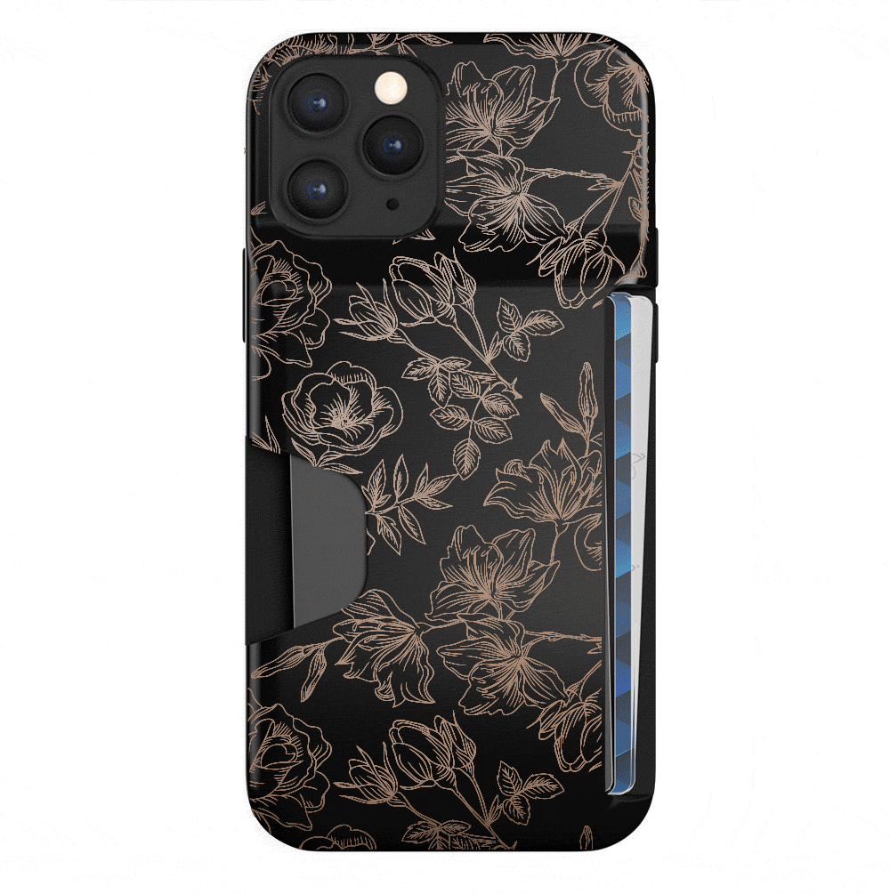 Floral Rose Gold iPhone Wallet Case - Slim Protective Phone Cover with Card Holder for iPhone 13/14/15 - Perfect for Everyday Use, Travel & Shopping