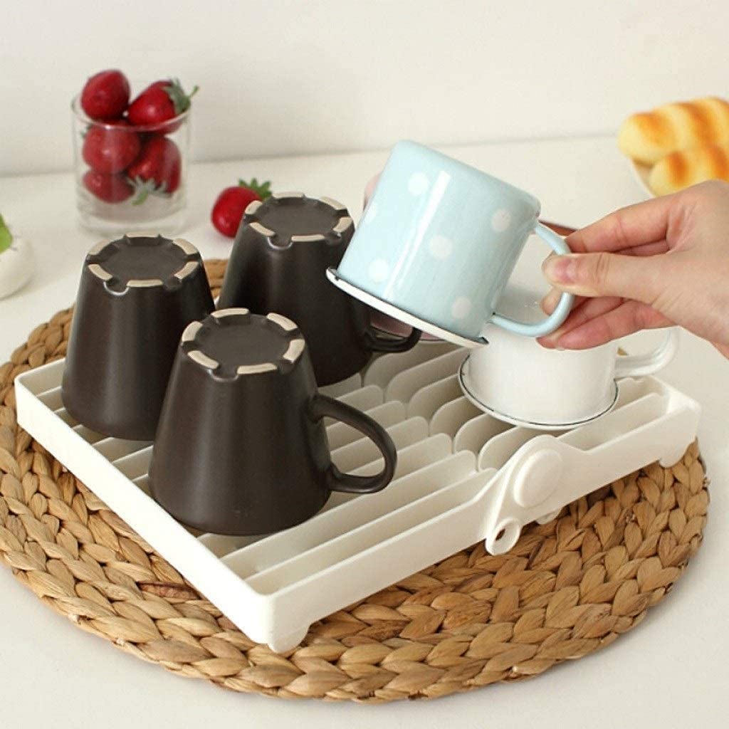 Foldable Collapsible Dish Drying Rack with Utensil Holder - Space Saving Plate Drainer for Kitchen Countertop - Perfect for Small Apartments, Camping & Dish Organization