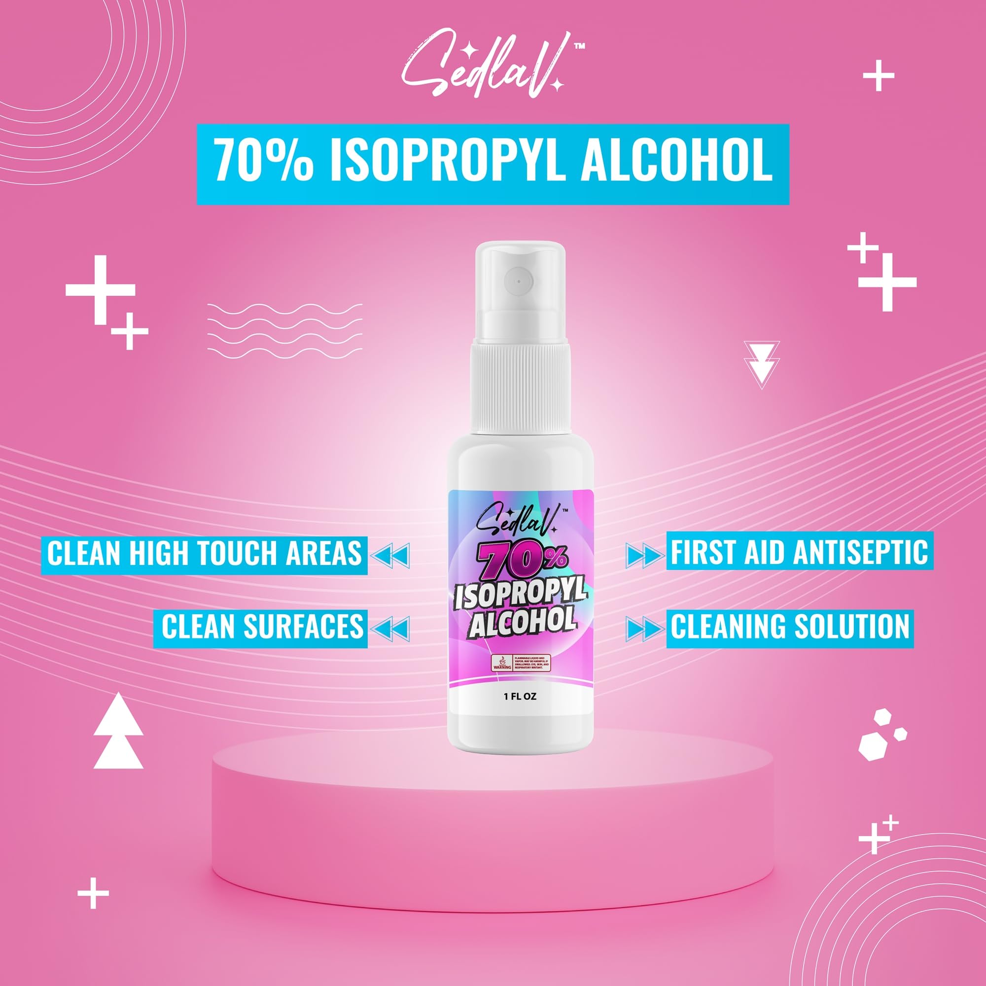 **SEDLAV 70% Isopropyl Alcohol Spray Bottle (2-Pack) - Travel Size Disinfectant for Hands, Surfaces & First Aid - Portable Sanitizer for Home, Office & On-The-Go Use**