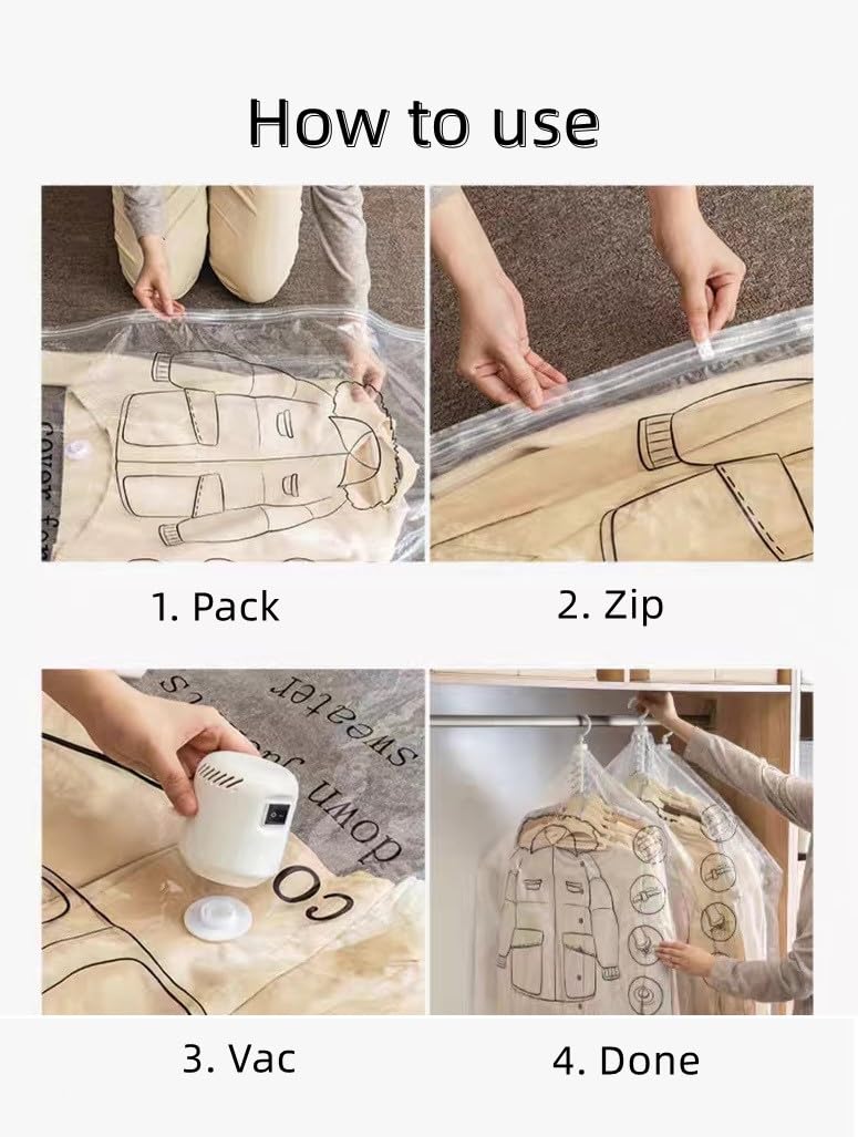 6 Pack Hanging Vacuum Storage Bags - Jumbo & Large Space Saver Vacuum Seal Bags for Clothes, Dresses, Coats | Heavy Duty Hanging Hooks | Reusable Closet Organizer | Perfect for Seasonal Clothing Storage & Travel Packing
