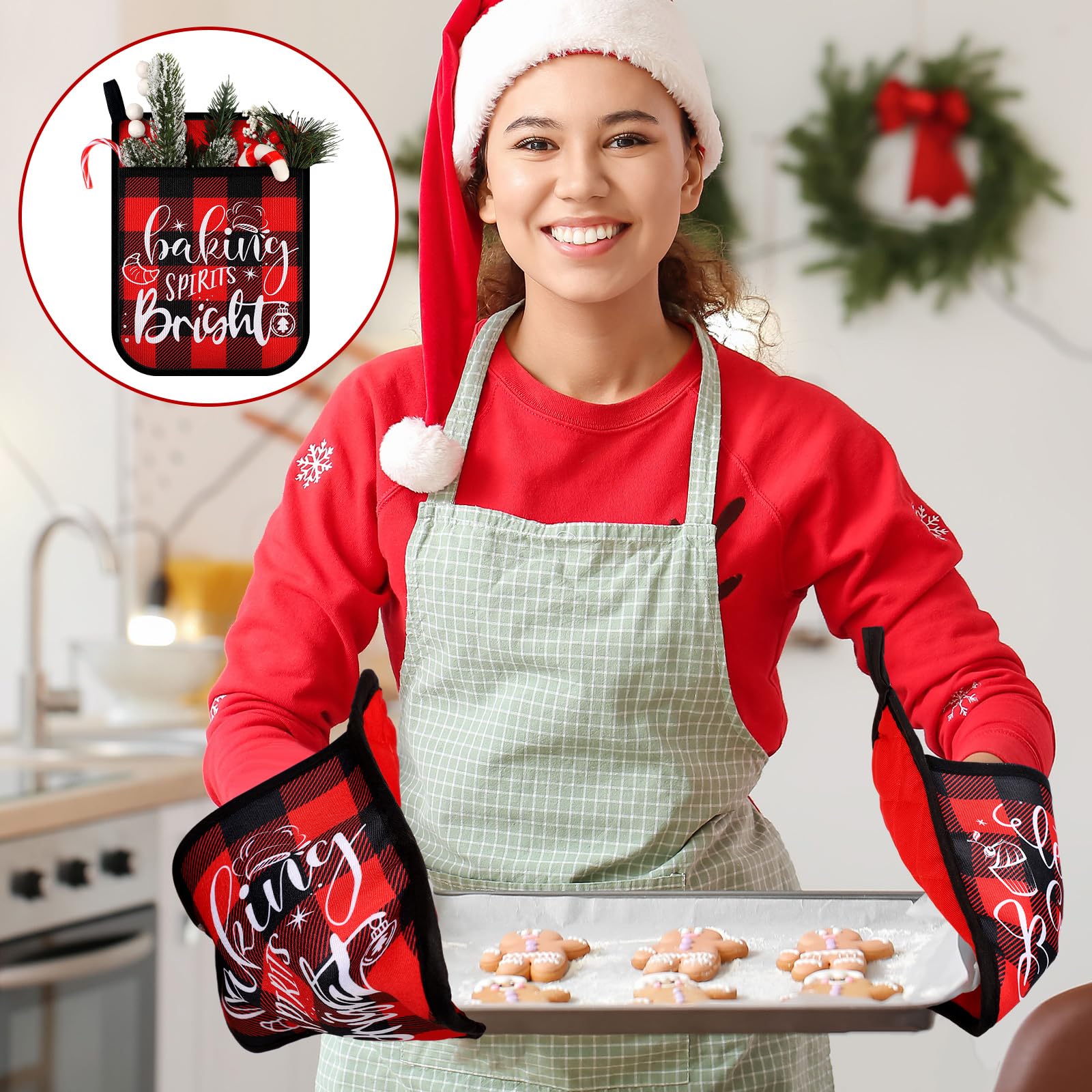 Yaomiao 10 Pcs Christmas Pot Holders with Pocket - Heat Resistant Oven Mitts & Hot Pads for Baking, Cooking, and Kitchen Use - Perfect Holiday Gift (Red, Black, Plaid) - Ideal for Christmas Decor, Cookie Baking, and Hostess Gifts