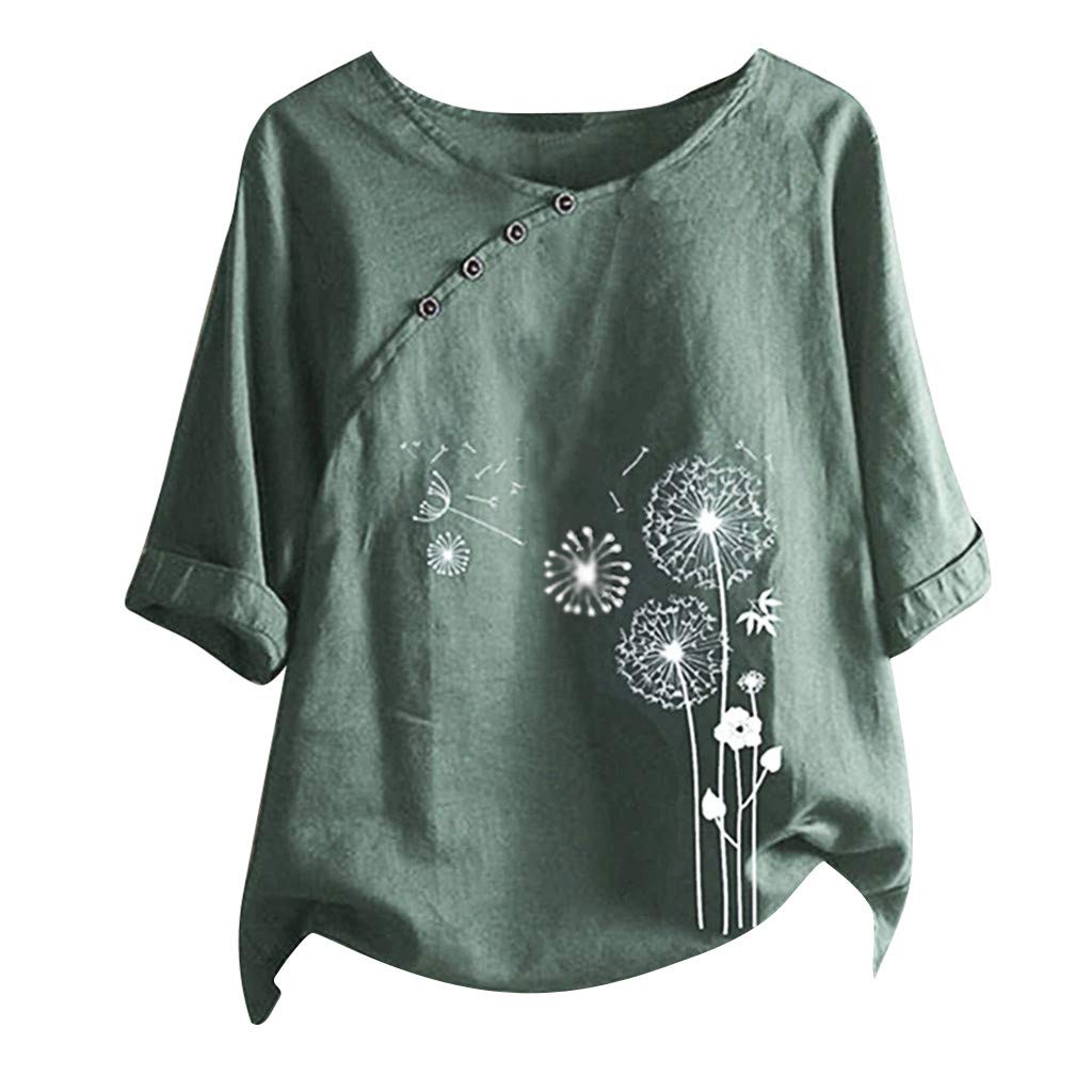 Women's Dandelion Print Oversized Tunic T-Shirt - Summer Crew Neck Blouse, Casual Crop Top & Tank Top for Women | Perfect for Beach Outings, Streetwear & Summer Fashion