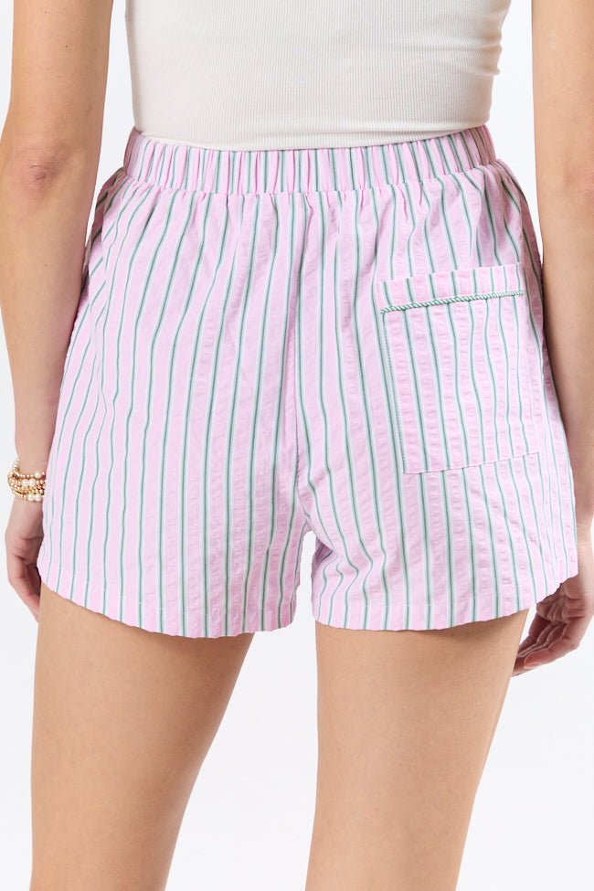 Palm Grove Light Pink & Green Striped Cotton Boxer Shorts for Men - Comfortable Pull-On Underwear for Sleep, Lounge & Everyday Wear