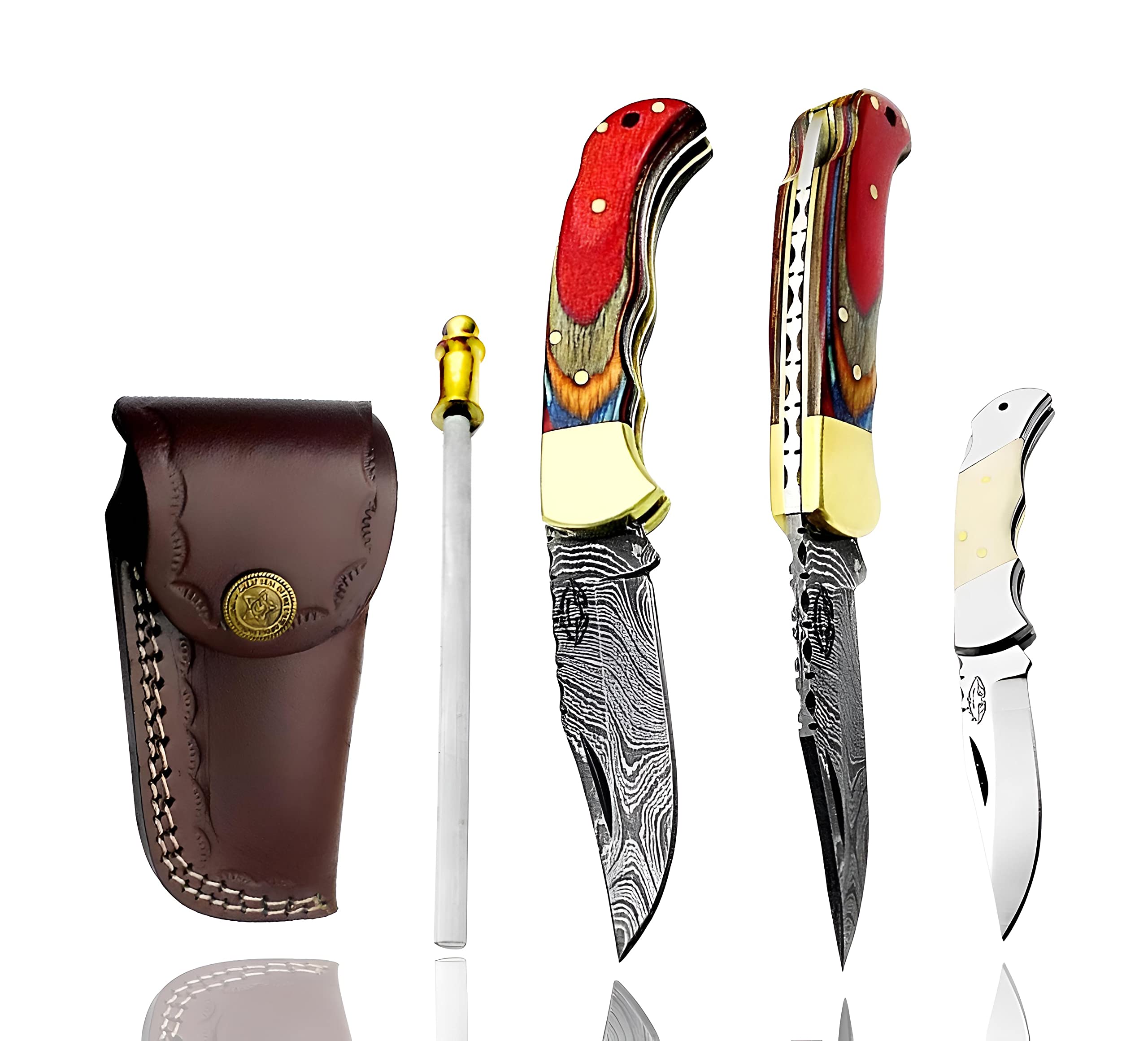 Premium Damascus Steel Pocket Knife Set - 6.5