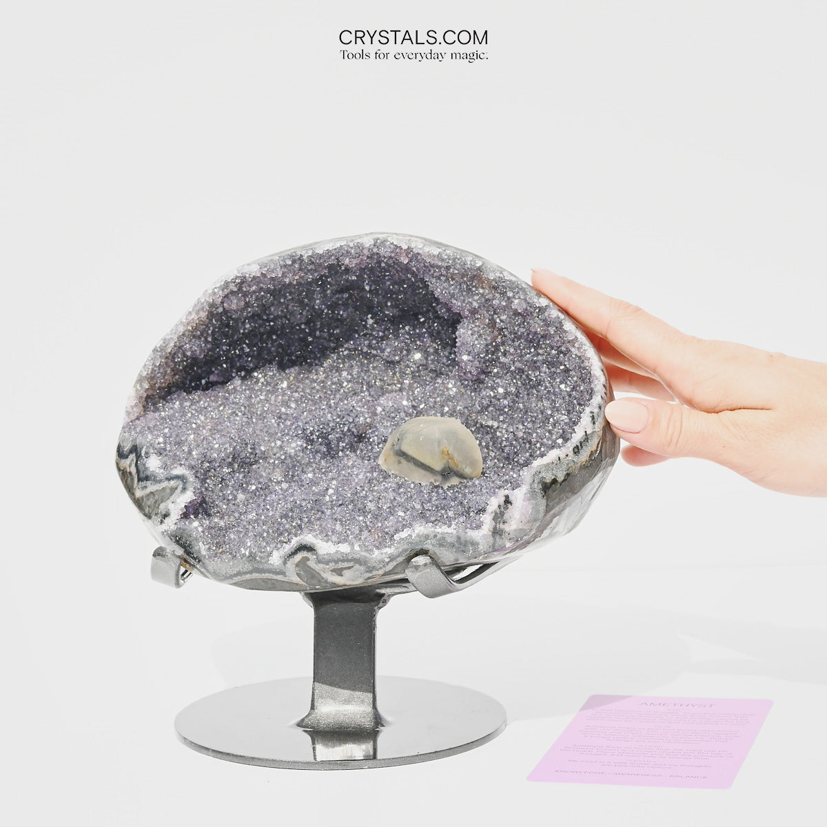 9 Inch Amethyst with Calcite Geode on Stand - Natural Crystal Decor for Home, Office & Meditation Space