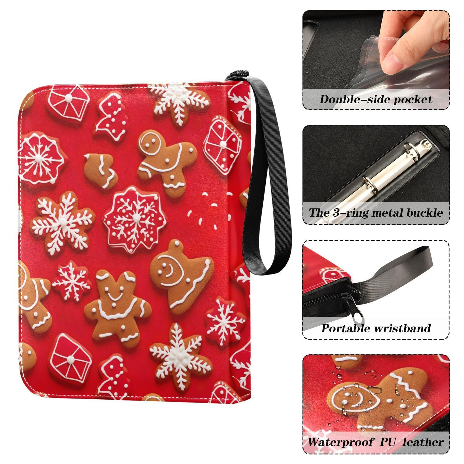 Christmas Gingerbread Snow Themed 4-Pocket Trading Card Binder with 50 Sleeves - Holds 400 Cards | 3-Ring Card Holder Book for Sleeved Cards | Perfect for Collectors, TCG Games & Holiday Gift Giving