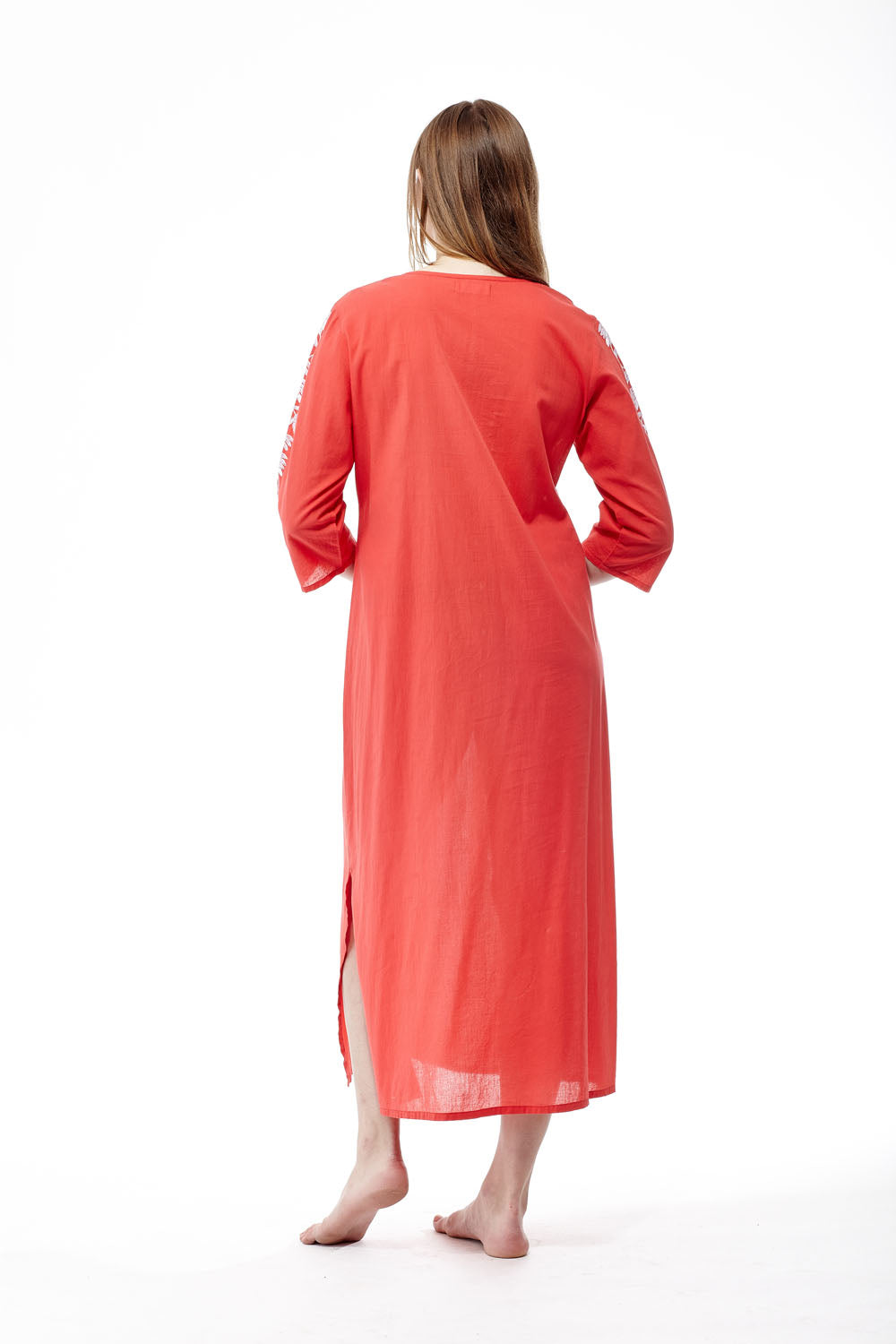 La Cera 3/4 Quarter Length Sleeve Embroidered Caftan Dress for Women - Boho Chic Beach Cover Up, Resort Wear & Summer Evening Outfit