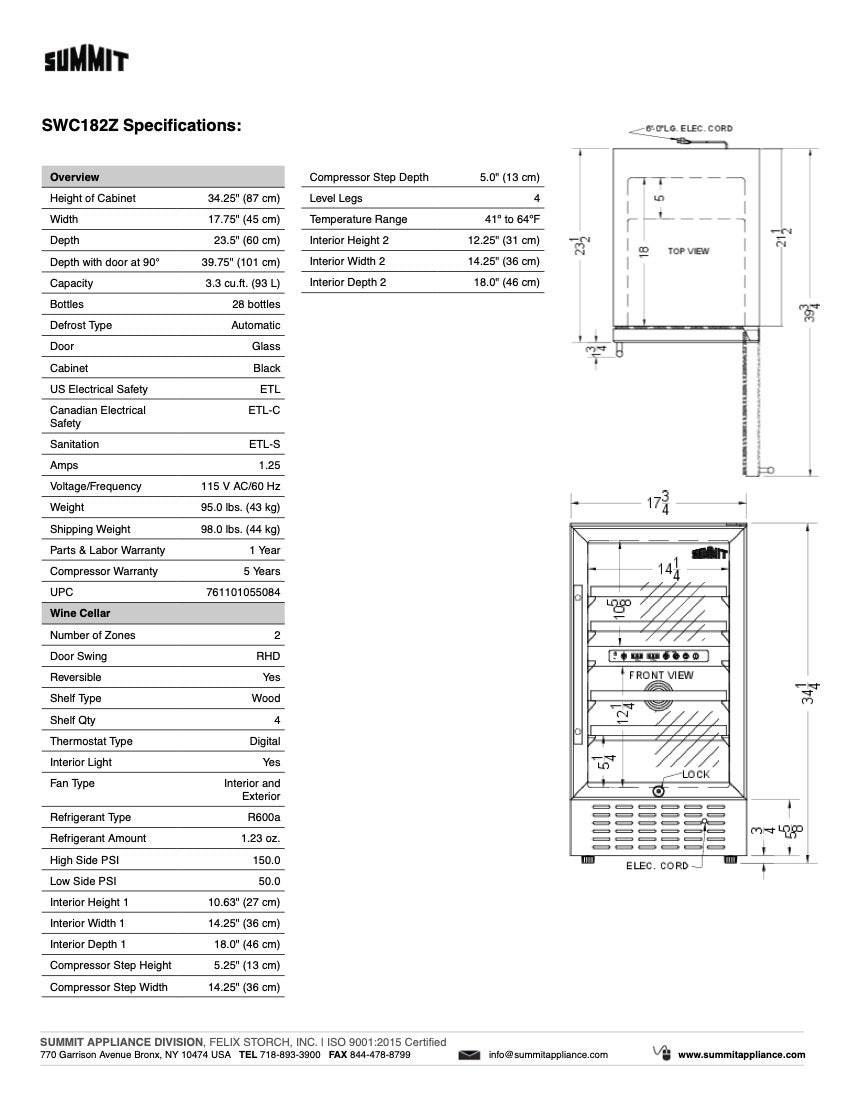 SUMMIT 18 Inch Built-In Wine Cooler Refrigerator (SWC182Z) - Perfect for Home Bars, Kitchens & Wine Cellars