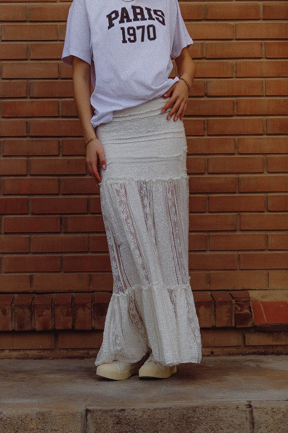 Elegant White Lace Long Skirt with Waist Fit - Perfect for Weddings, Parties & Formal Events