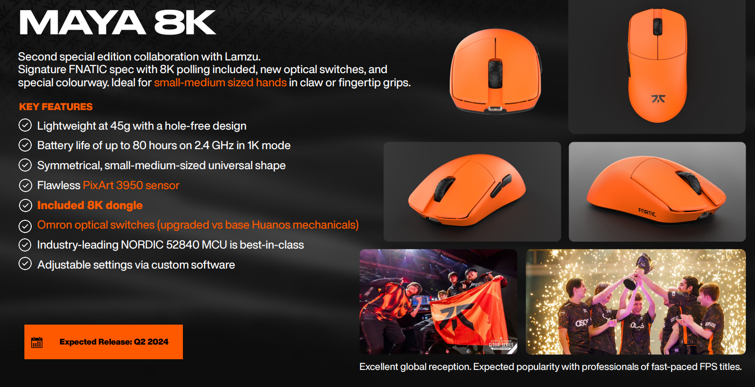 Fnatic x Lamzu Maya 8K Wireless Gaming Mouse - Ultra-Light 49g, 8K Polling Rate, Optical Switches - Perfect for Esports, FPS & MOBA Gaming