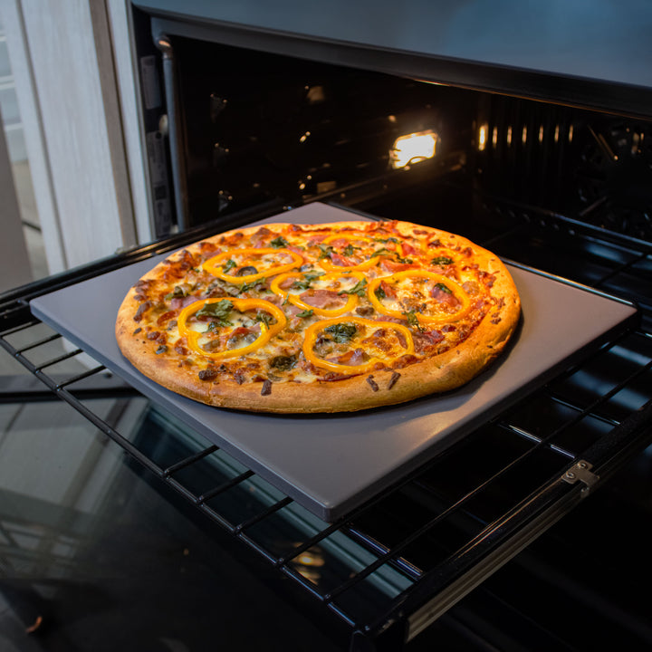 Premium Old Stone Rectangle Glazed Cordierite Pizza Stone - 14x16 Inch Grey Baking Stone for Perfect Homemade Pizza, Bread & Pastry - Ideal for Oven, Grill & Outdoor Cooking