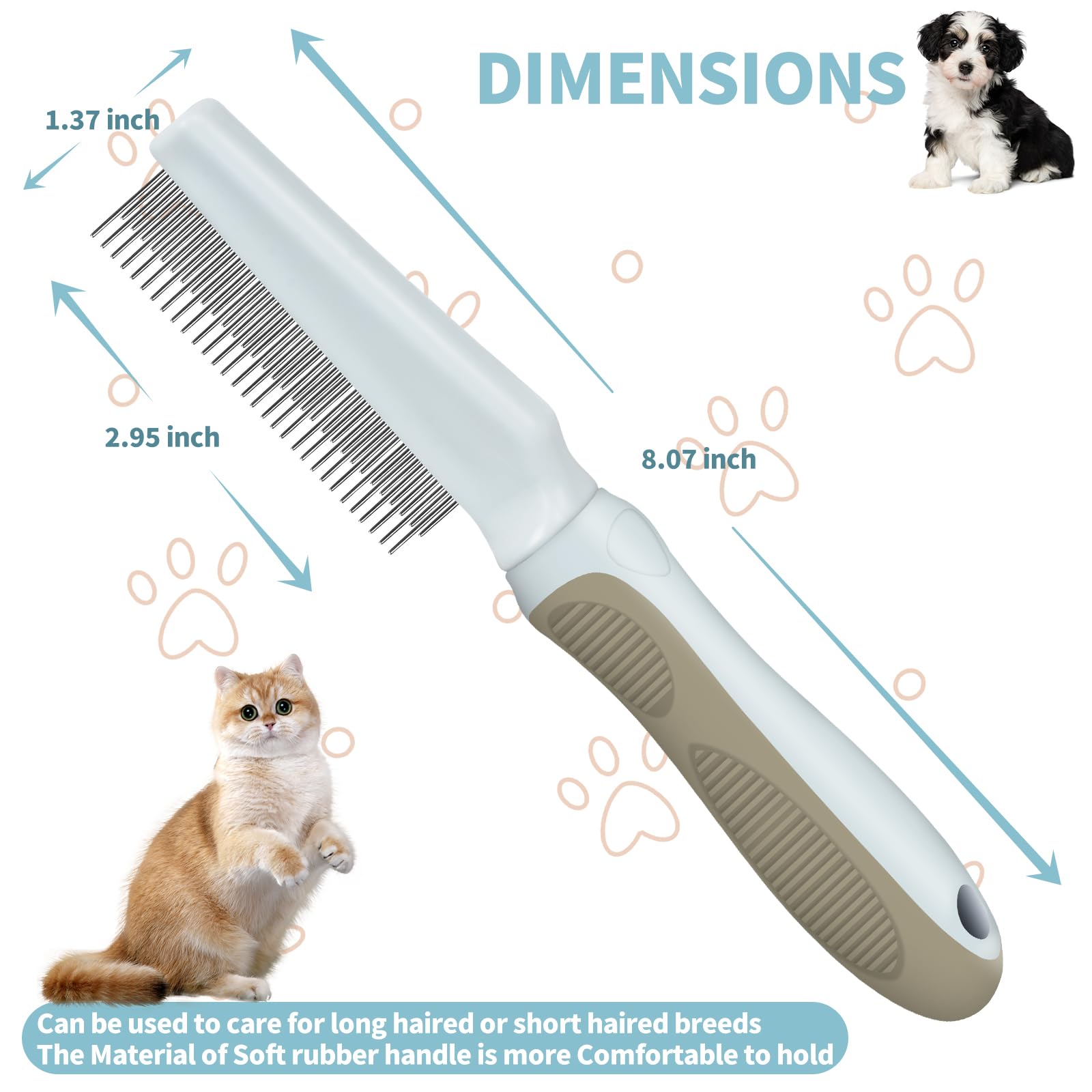Premium Ropo Pet Grooming Comb for Dogs & Cats - 2-in-1 Stainless Steel Flea Comb with Long & Short Teeth for Detangling Knots & Removing Tangles - Gentle Long Handle Brush for Daily Pet Care & Coat Maintenance