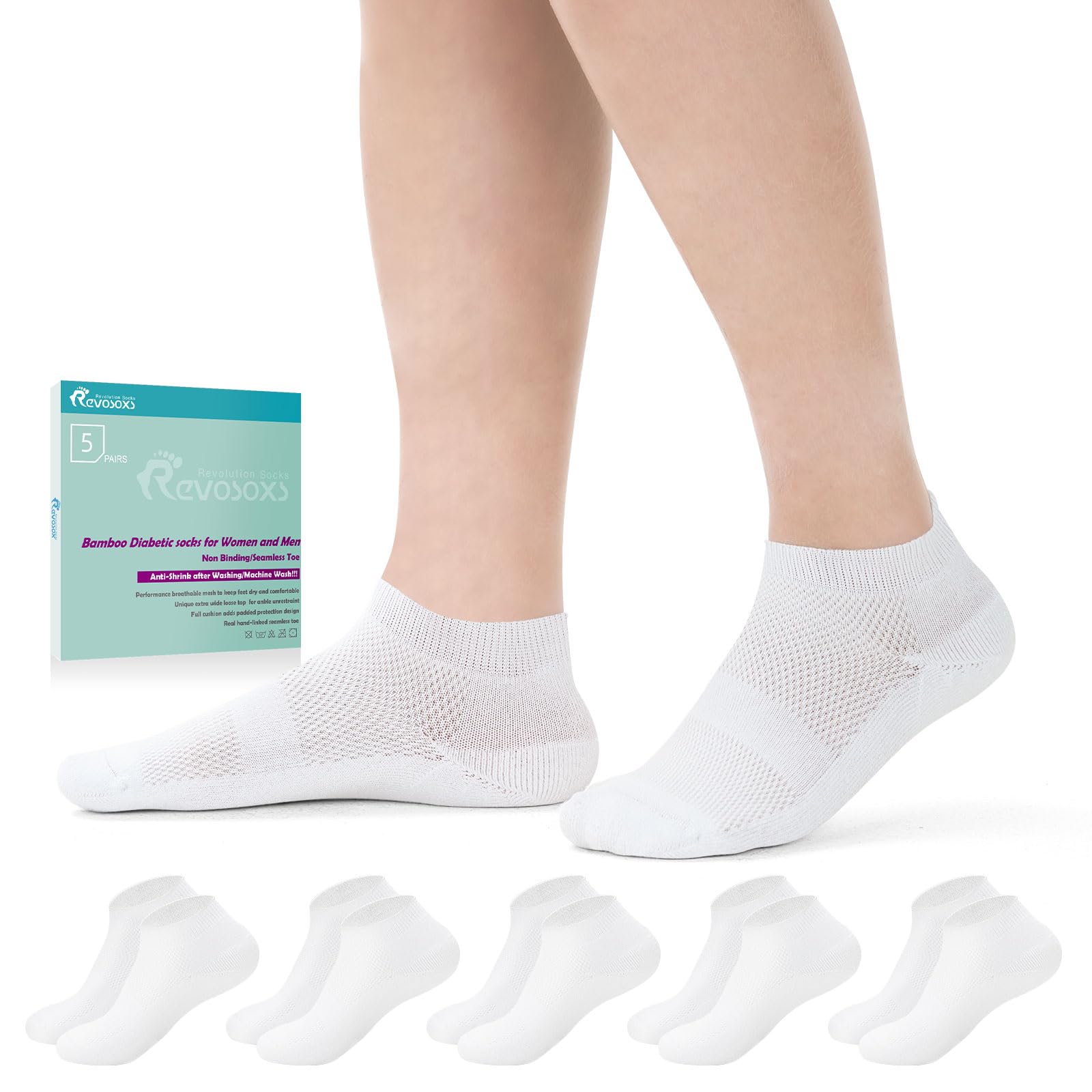 5 Pairs Diabetic Bamboo Socks for Men & Women - Non-Binding Low Cut Loose Fit Socks (Size 5-13) - Breathable Comfort for Diabetes Care & Daily Wear