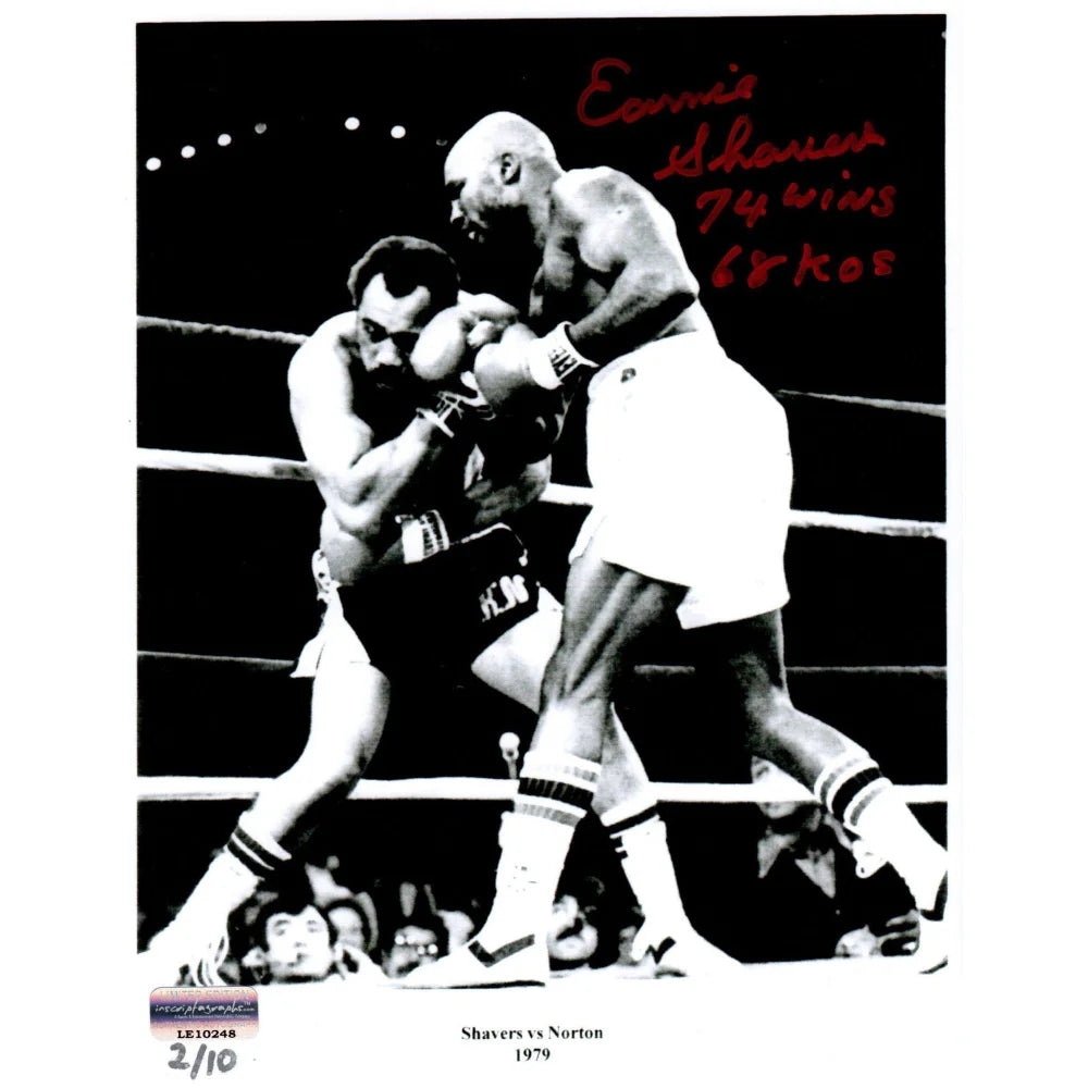 Authentic Earnie Shavers vs. Ken Norton Signed 8x10 Boxing Photo - Inscribed with Wins & Knockouts - Limited Edition #D/10 with COA by Inscriptagraphs - Perfect for Boxing Memorabilia Collections & Man Cave Decor