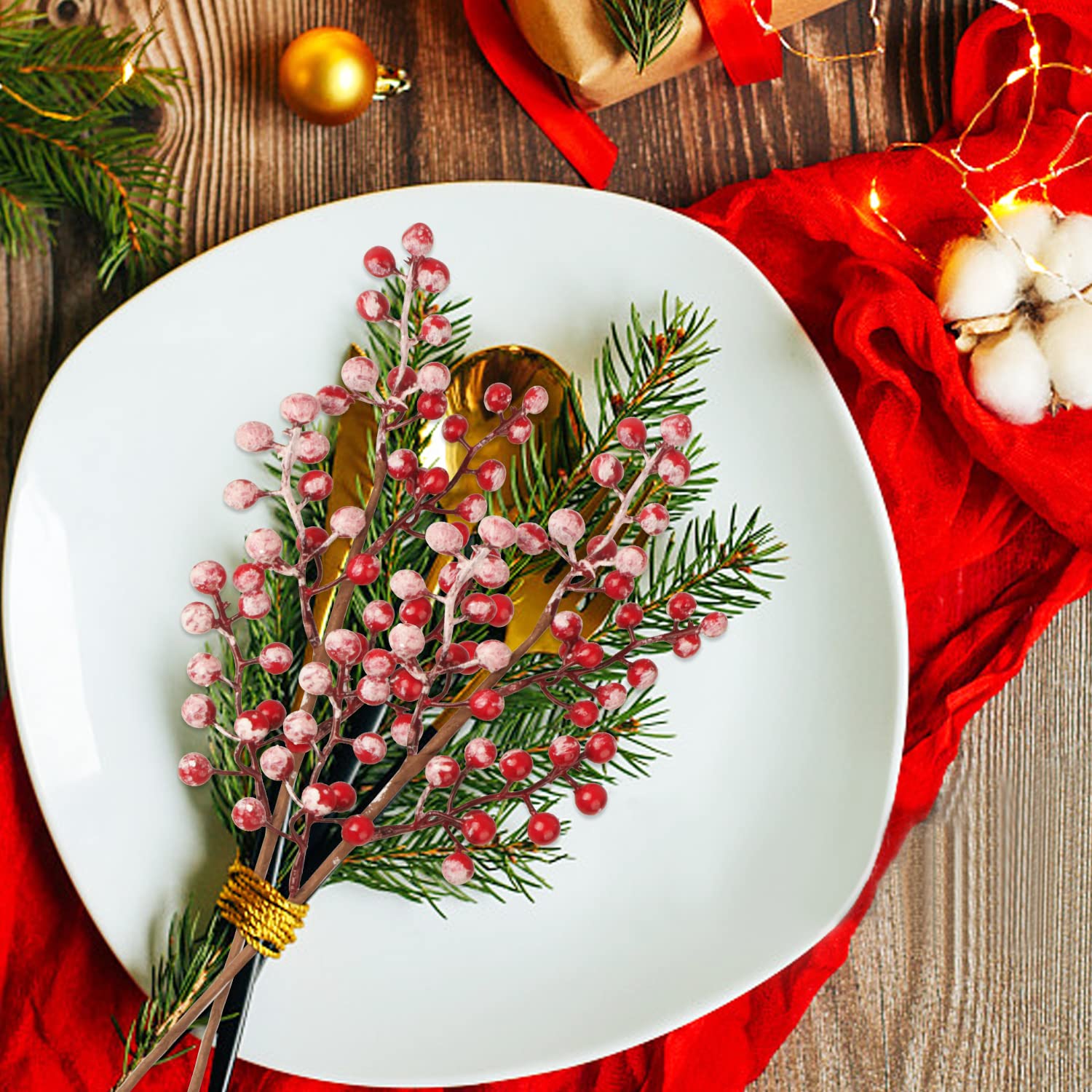 Fangoo 10 Pack Christmas Red Berry Stems - 14 Inch Snowy Burgundy Berry Branches for Xmas Tree Decor, DIY Wreaths & Holiday Crafts | Perfect for Winter Home Decor, Table Centerpieces & Festive Gift Wrapping
