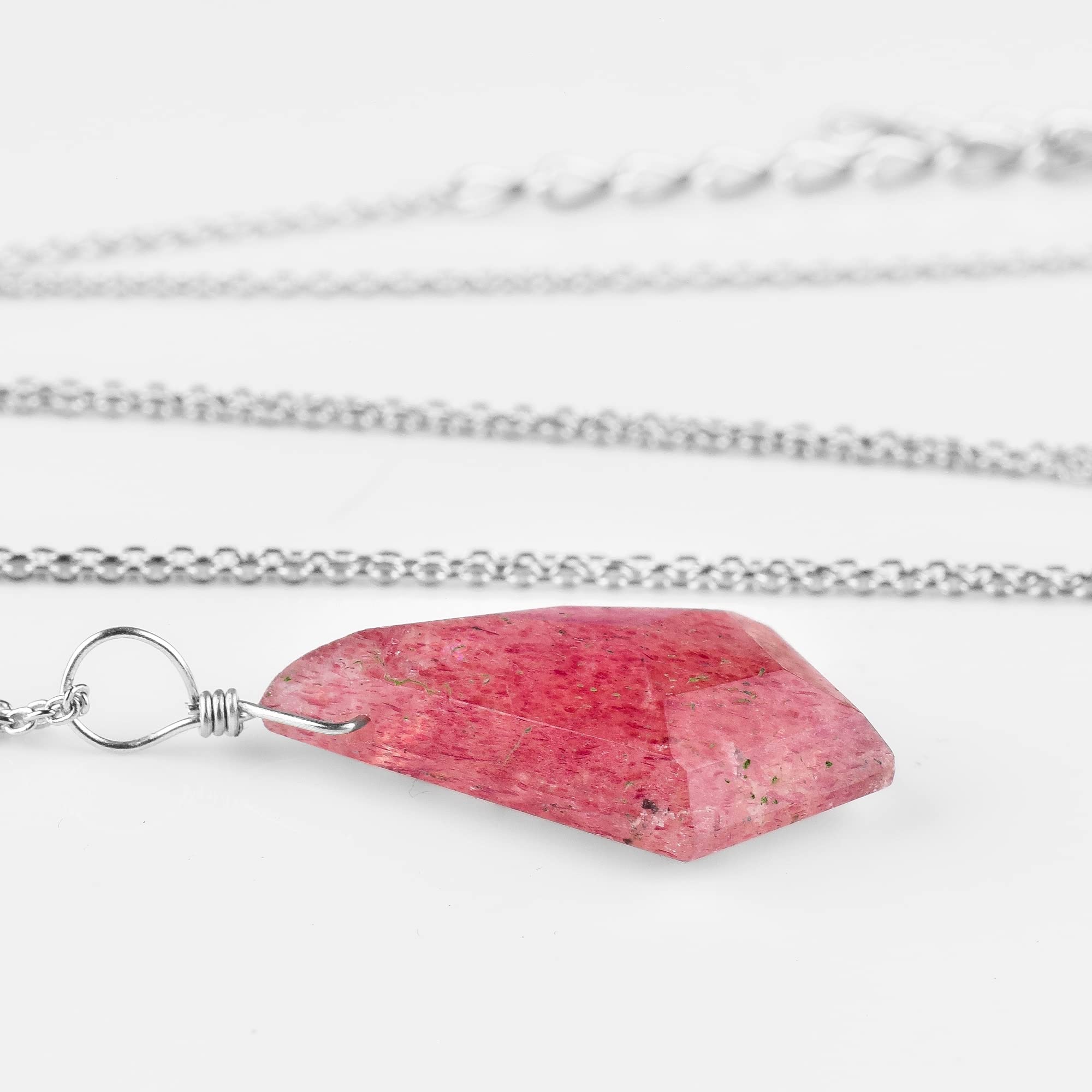 Natural Strawberry Quartz Pendant Necklace - Rhodium Plated 925 Sterling Silver Gemstone Jewelry | Handcrafted Dainty Wire Pendant for Women | Perfect Gift for Birthday, Anniversary & Everyday Elegance
