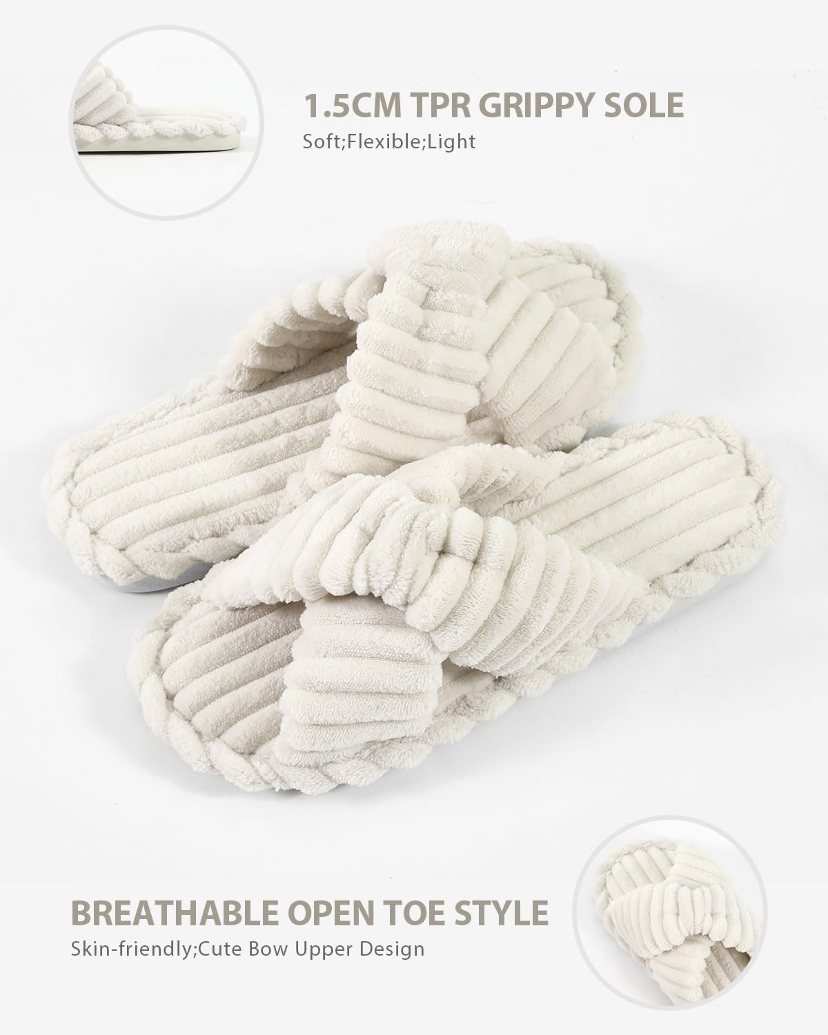 Cozy Pyro Slippers for Women - Soft Furry Slide Shoes with Cross Bands & Anti-Skid Sole - Open Toe House Slippers for Bedroom, Lounge & Indoor Comfort