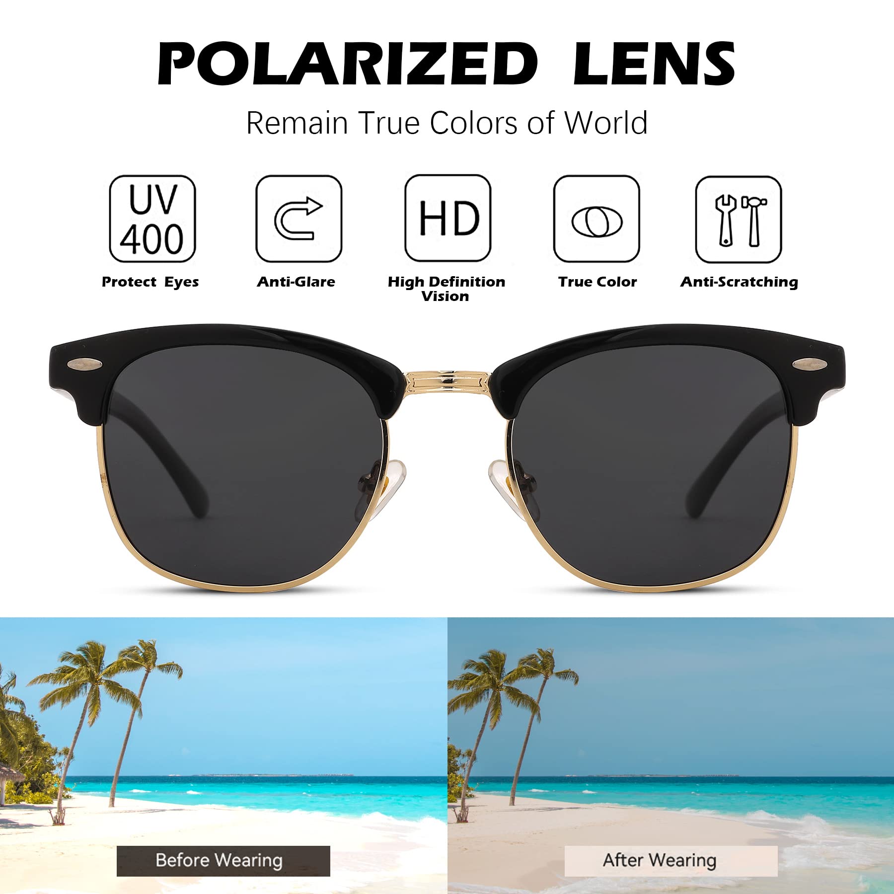 Pro Acme Semi-Rimless Polarized Sunglasses UV 400 Protection for Women & Men - Stylish Outdoor Sports & Driving Shades for Sun Protection