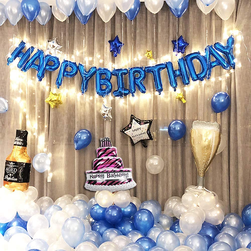 16 Inch Happy Birthday Banner Balloons - Reusable Mylar Foil Letter Balloons for Party Decorations | Eco-Friendly Birthday Party Supplies (Blue) - Perfect for Indoor/Outdoor Birthday Celebrations, Baby Showers & Anniversary Parties