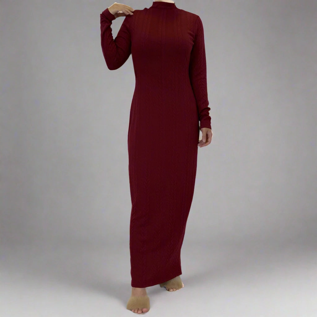 Muslim Women's Knitted Cotton Abaya Inner Dress - Modest Islamic Prayer Dress for Home & Mosque Wear