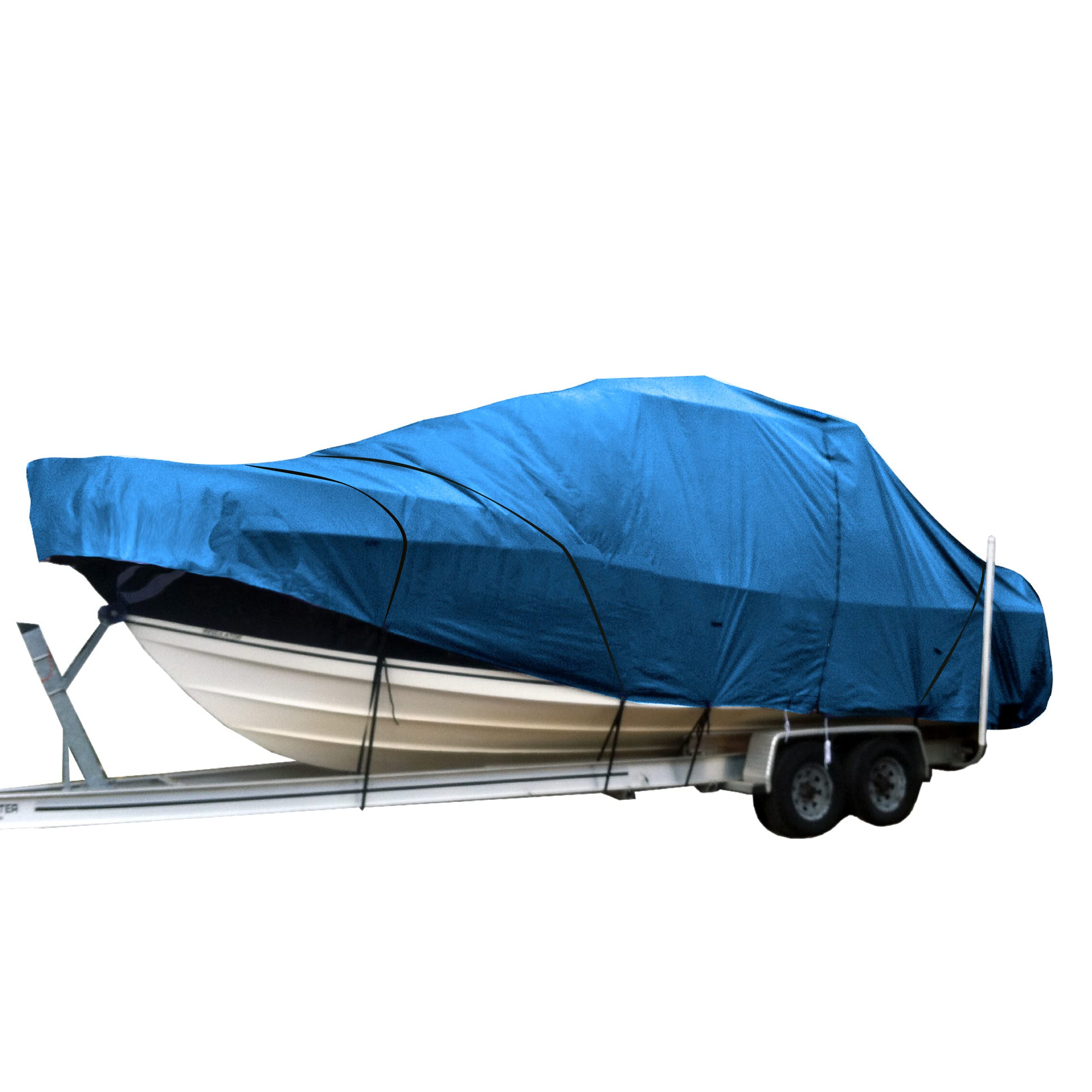 Heavy Duty T-Top Boat Cover for Center Console Boats up to 26ft - Waterproof & UV Resistant Marine Grade Fabric (Blue) - Perfect for Outdoor Storage, Mooring & Trailering Protection