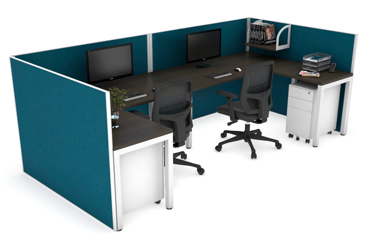 Quadro Square Legs 2-Person Corner Workstation - U-Shaped Office Desk with White Frame (1400L x 1800W) | Cable Management Scallop | Perfect for Home Office & Small Business Workspaces
