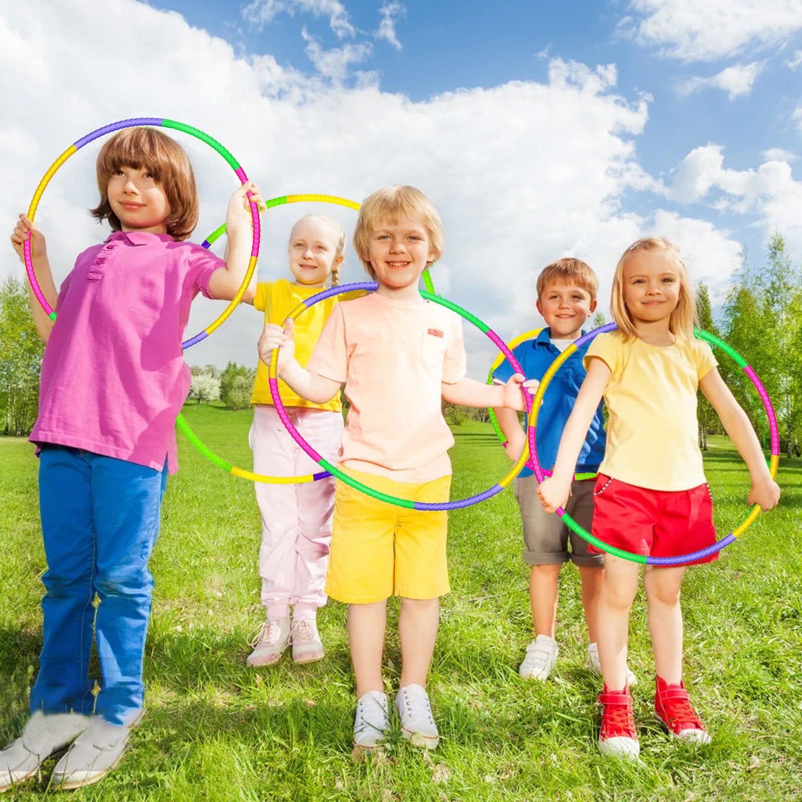 Hymaz Adjustable Kids & Adult Exercise Hoops - 4p/8p Detachable Plastic Rings with Weight for Gymnastics, School Sports & Outdoor Games - Perfect for Classroom Activities, Family Fitness & Playtime Fun