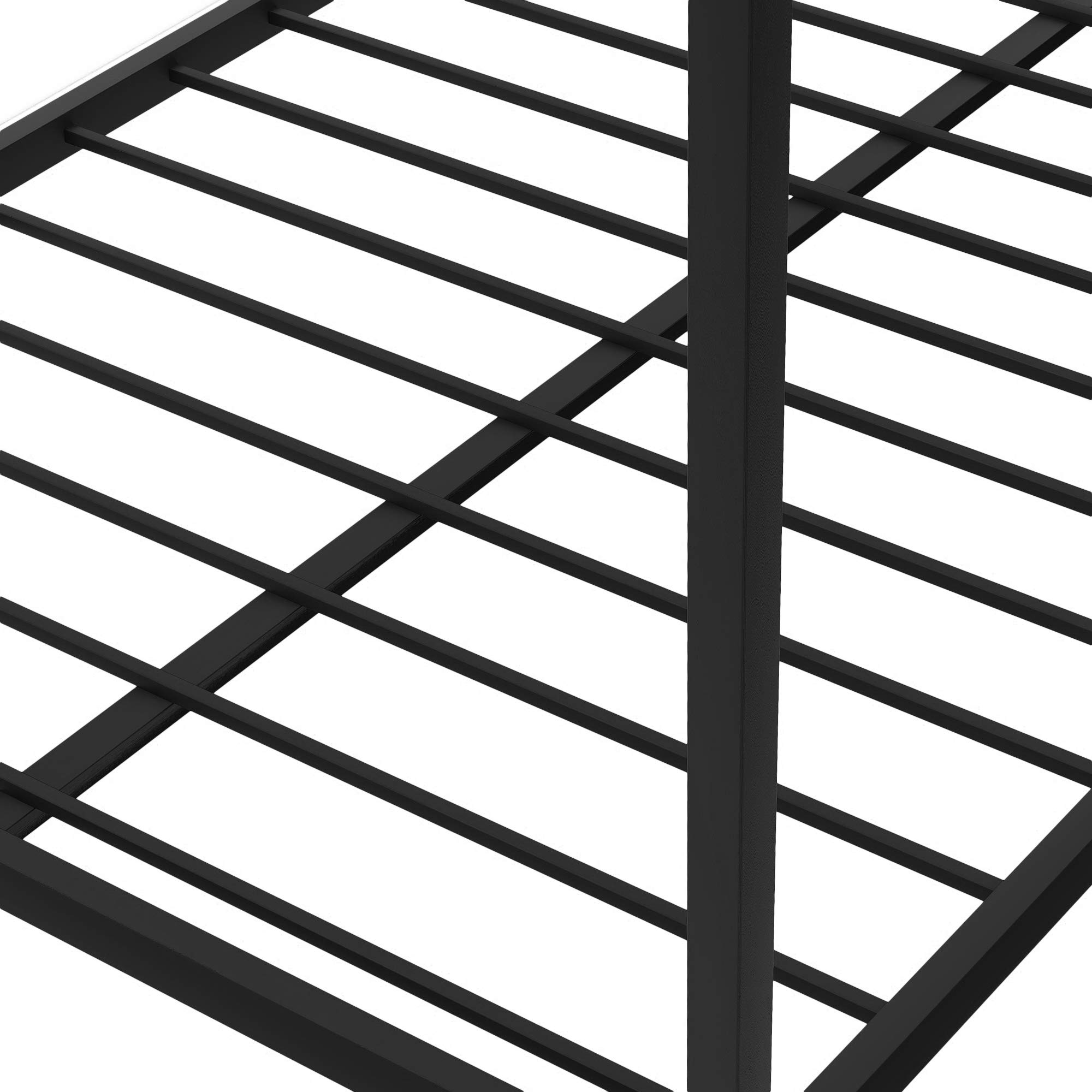 Knocbel Low Profile Full Over Full Bunk Bed with Ladder - Sturdy Metal Platform Bed Frame with Safety Guardrails & Slats Support (Black) - Perfect for Kids' Rooms, Dormitories & Space-Saving Bedroom Solutions