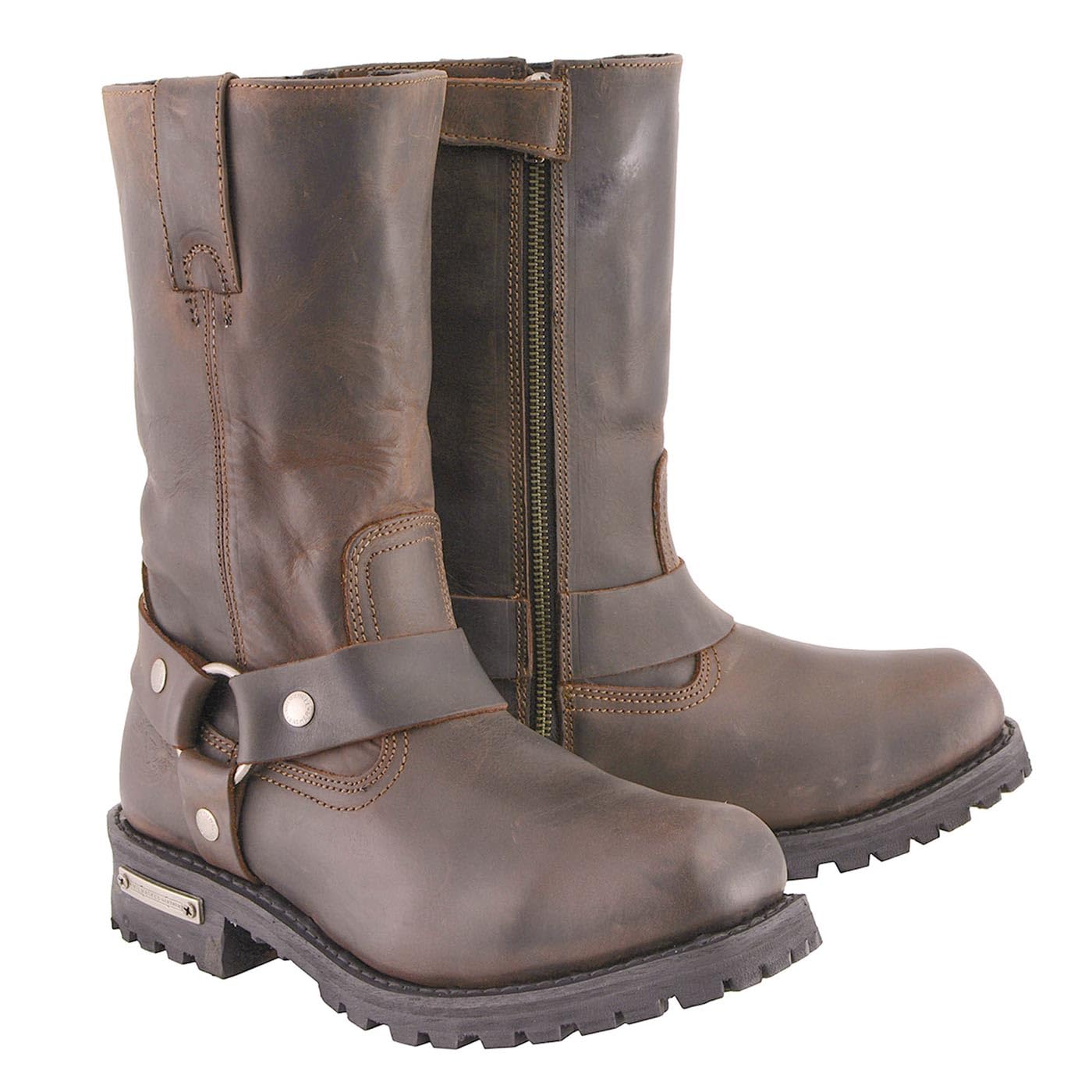 Milwaukee Leather Men's Classic 11-Inch Dark Brown Leather Harness Motorcycle Boots - Square Toe Design, Comfortable Riding Shoes for Bikers (MBM9062-14) - Perfect for Long Distance Cruising & Motorcycle Rallies