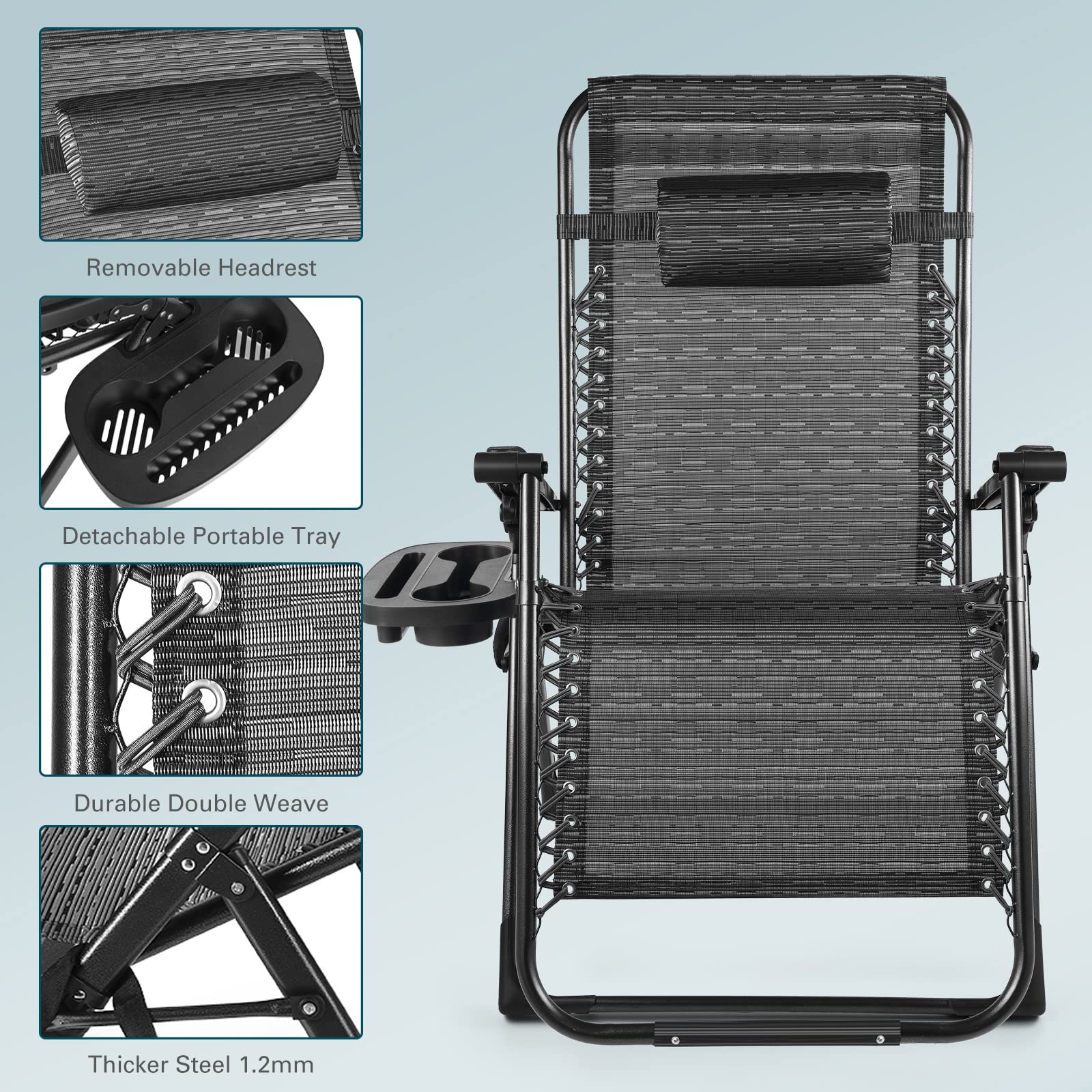 Zero Gravity Lounge Chair Heavy Duty 350LBS Capacity - Oversized Folding Outdoor Recliner with Cup Holder & Carry Rope - Perfect for Patio, Beach, Backyard & Camping Relaxation