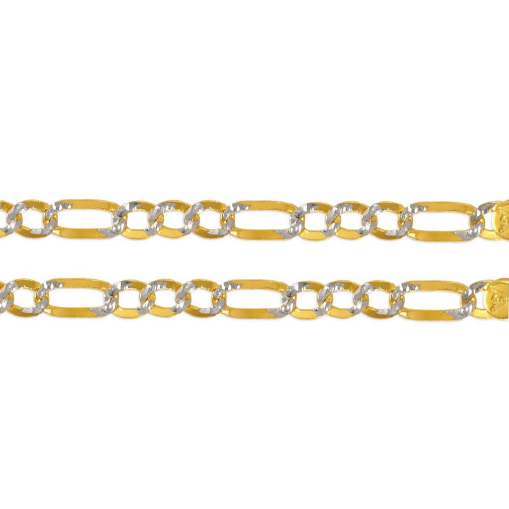 14K Gold Figaro Chain Necklace - Italian Ultralight White Pave Link Jewelry for Women & Men - Strong Shiny Flawless Gift (16-26 Inch Length, 3.0-9.0mm Width) - Perfect for Everyday Wear, Special Occasions & Gifting