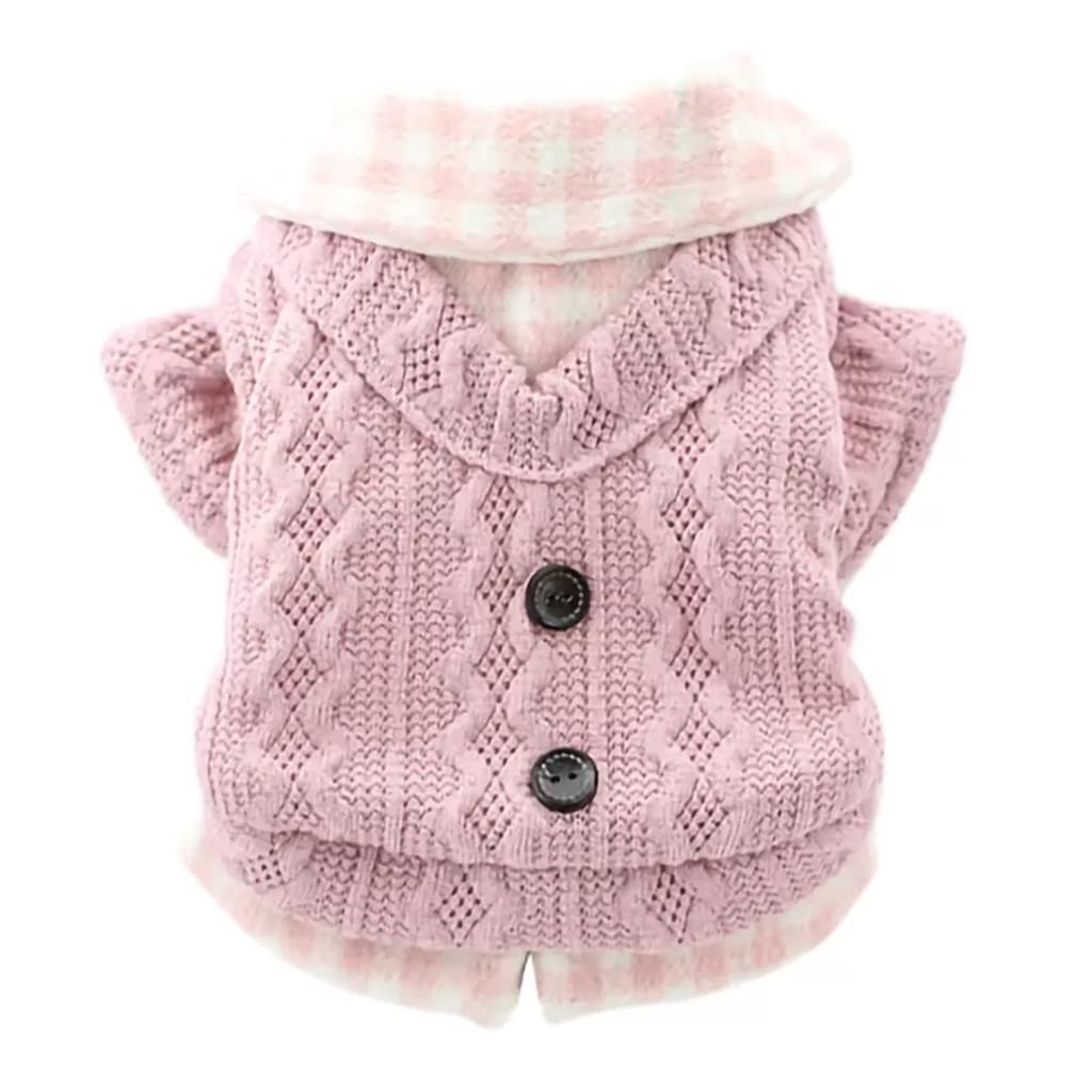 HMKGKJ Knitted Dog Sweater for Small Dogs - Winter Warm Plaid Design Jumper with Button Closure - Cozy Pet Apparel for Indoor & Outdoor Use