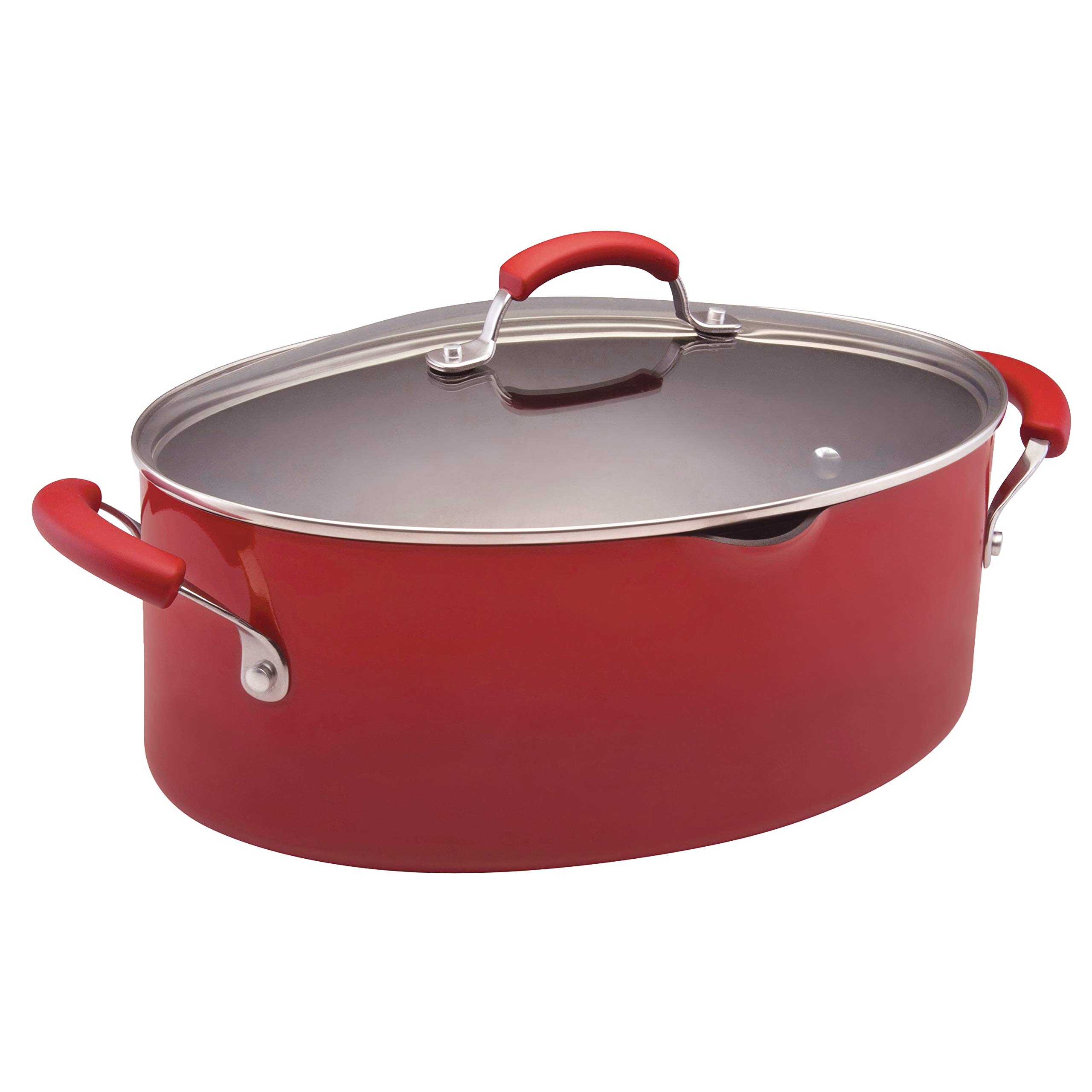 Rachael Ray Brights Nonstick 8 Quart Pasta Stock Pot with Lid & Spout - Red Gradient Cookware for Pasta, Soups & Stews - Perfect for Family Dinners & Entertaining