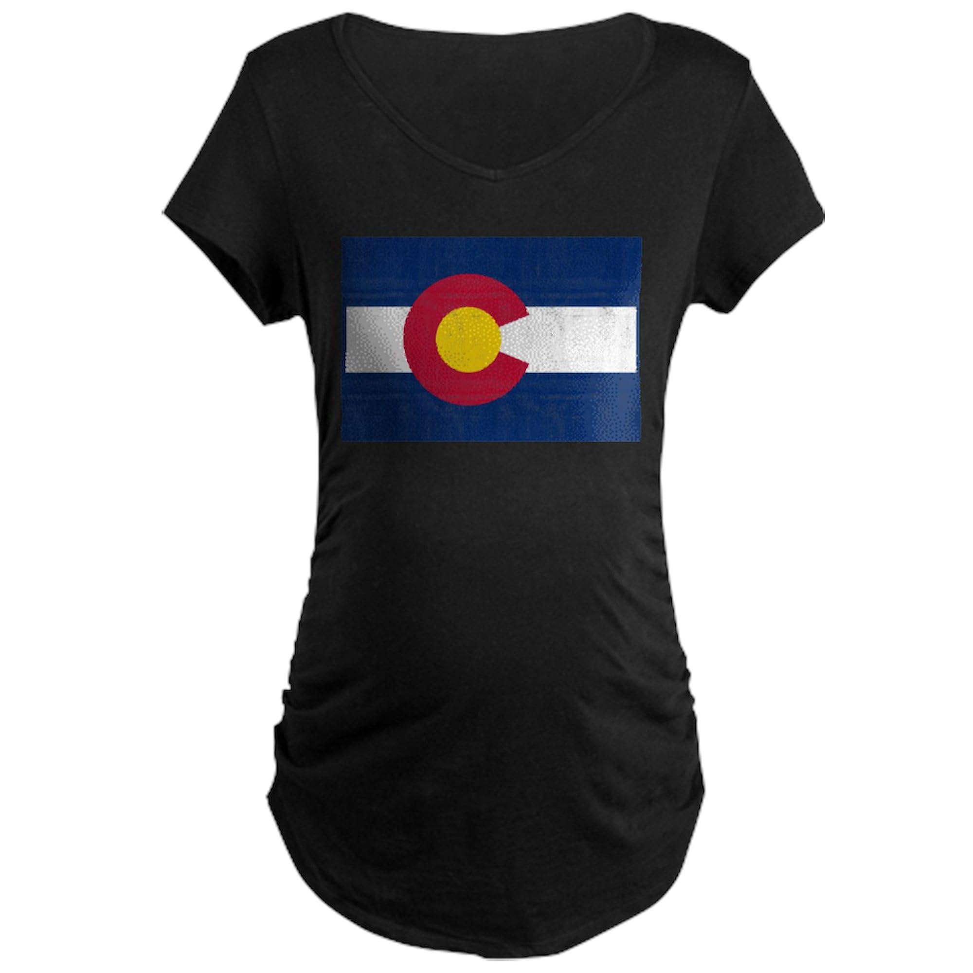 Colorado Flag Maternity T-Shirt for Women - Dark Ruched Side Pregnancy Tee | Comfortable Cotton Shirt for Expecting Moms, Baby Showers & Casual Wear