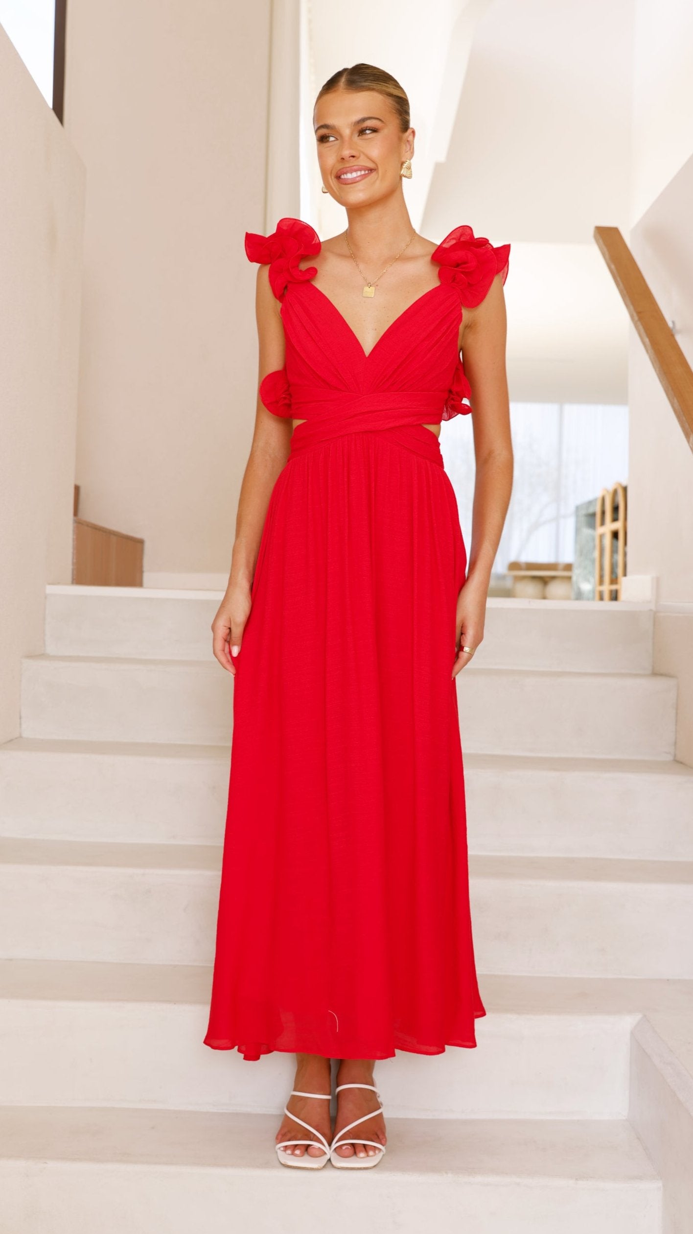 Galilhai Maxi Dress for Women - Flowy Long Summer Dress in Red | Beach Wedding Party Vacation Outfit