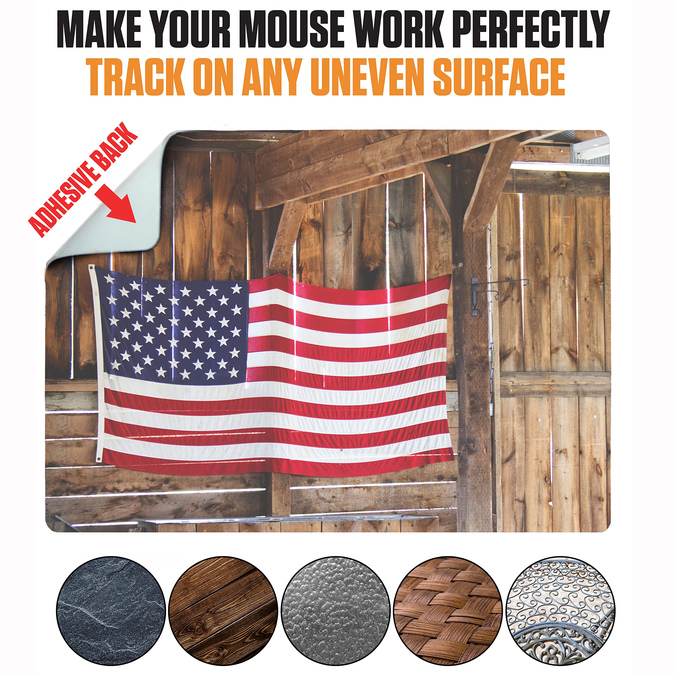 Non-Slip Adhesive Mouse Pad - Sticky & Reusable for Any Surface - Portable Travel Mouse Pad with Excellent Tracking - Perfect for Laptops, Desks & Office Use - USA Made
