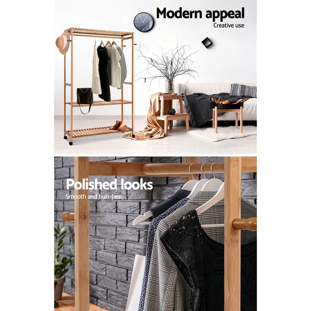 Portable Bamboo Clothes Rack - Sturdy Coat Stand Garment Hanger for Wardrobe Organization | Perfect for Small Spaces, Apartments & Dorm Rooms - Foldable & Space-Saving Design for Easy Storage