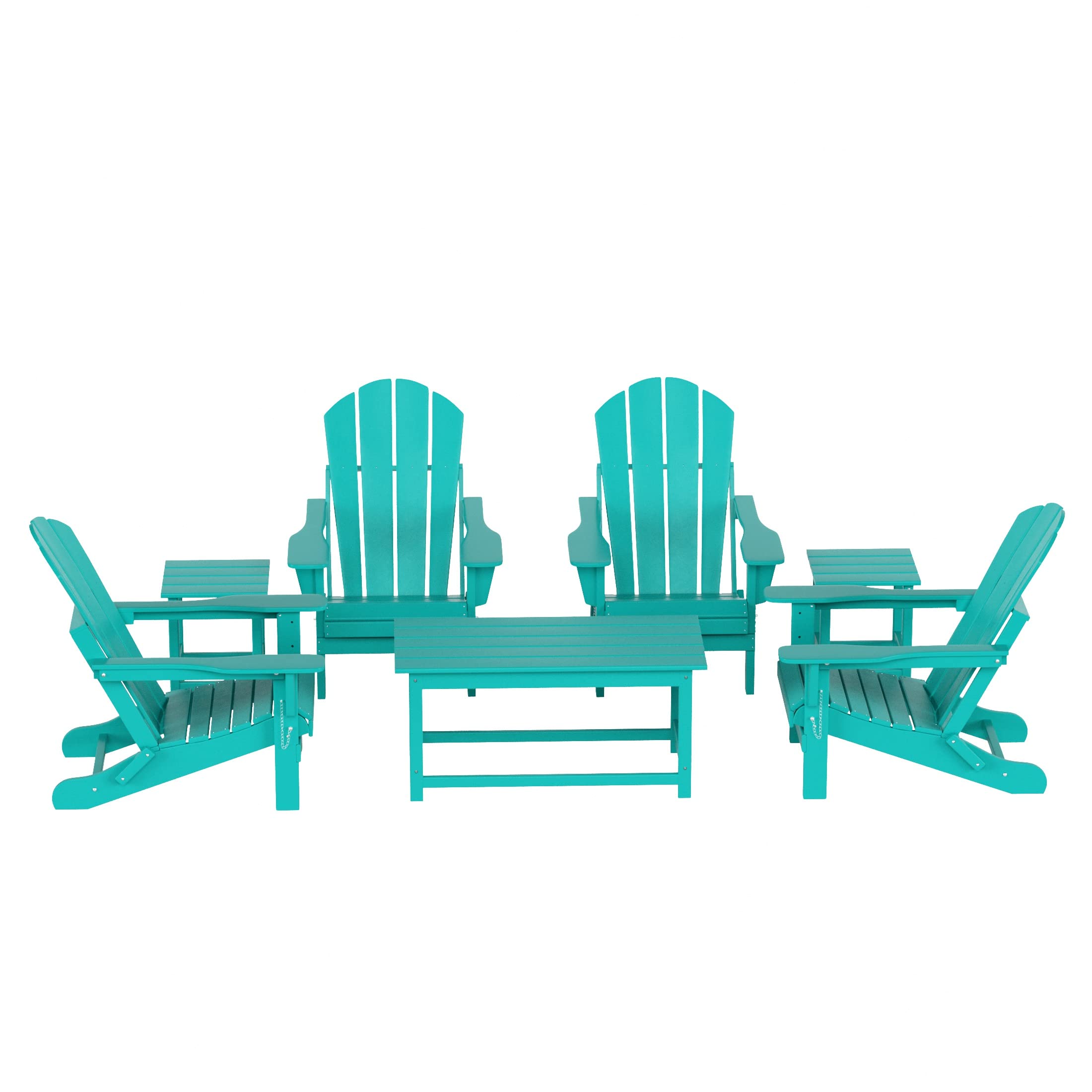 Premium HDPE Adirondack Chair & Table Set - 7-Piece Outdoor Patio Furniture with UV/Weather Resistant Design for Garden, Backyard, Balcony - Perfect for Relaxing, Entertaining & Outdoor Dining (Turquoise)